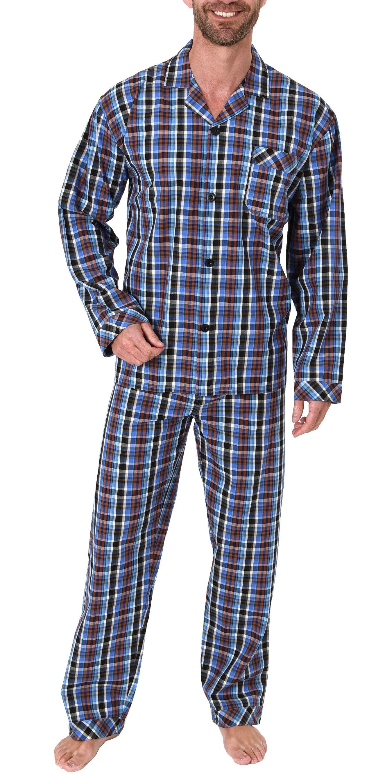 Pyjama Herren Pyjama langarm Schlafanzug gewebt zum Knöpfen im Karo Design