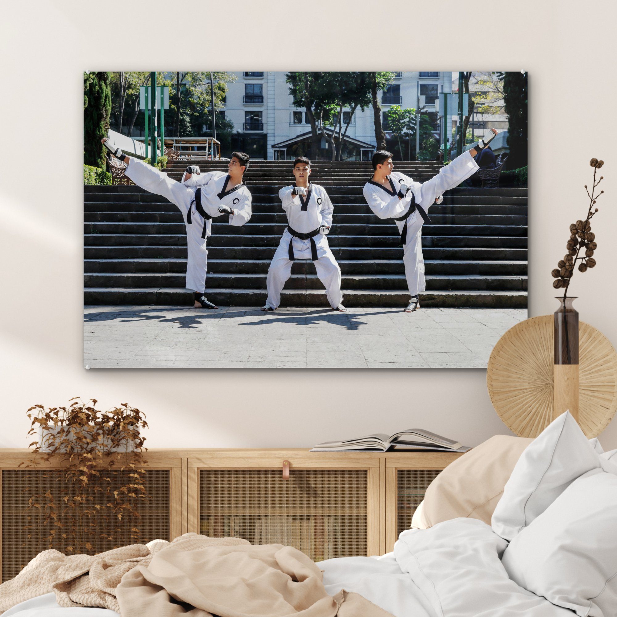 Drei & (1 Acrylglasbild MuchoWow Schlafzimmer St), Wohnzimmer Taekwondo-Kämpfer, Acrylglasbilder
