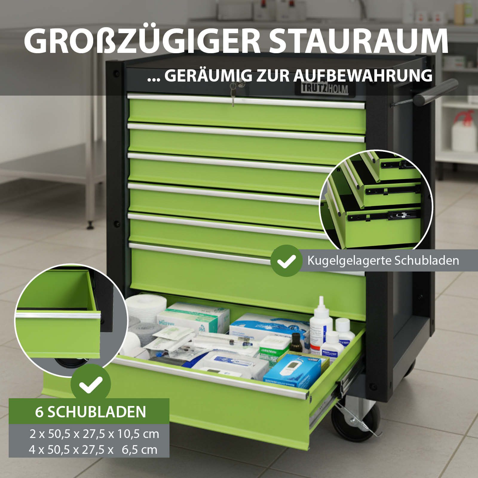 TRUTZHOLM Werkstattwagen Werkzeugwagen Trutzi 6 Schubladen Rollcontainer Werkstattwagen, auf Rollen, 0-tlg. Werkzeugset, 6 Schubladen,78x64cm