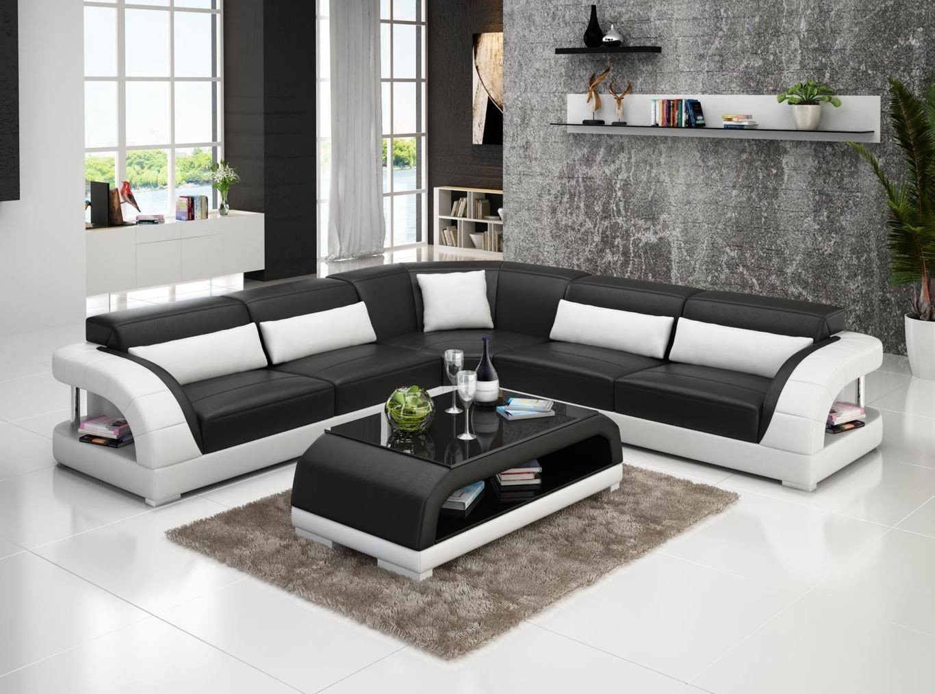 Ecksofa Made Couch Schwarz/Weiß Europe Leder Ecksofa Design in Wohnlandschaft Modern, Garnitur JVmoebel