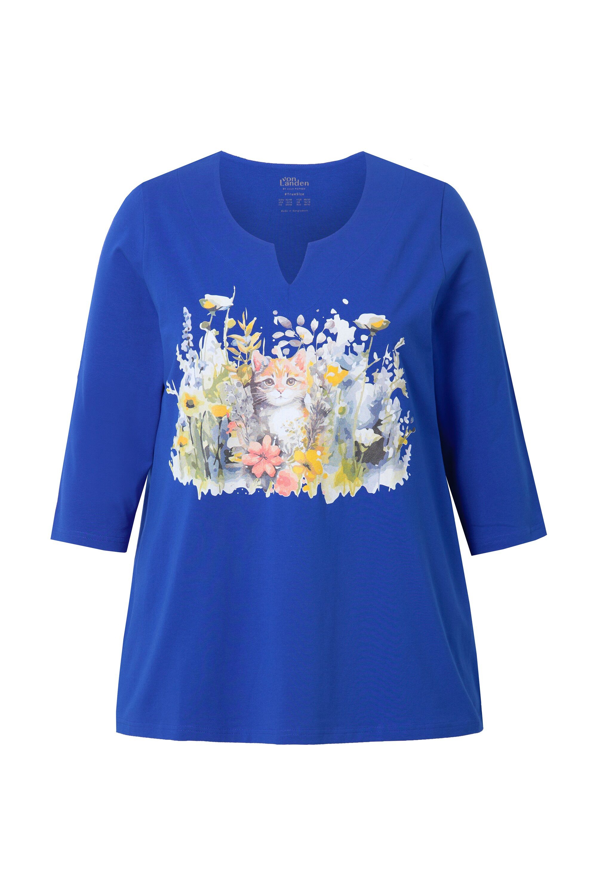 T-Shirt Shirt Blüten A-Linie Tunika-Ausschnitt 3/4-Arm