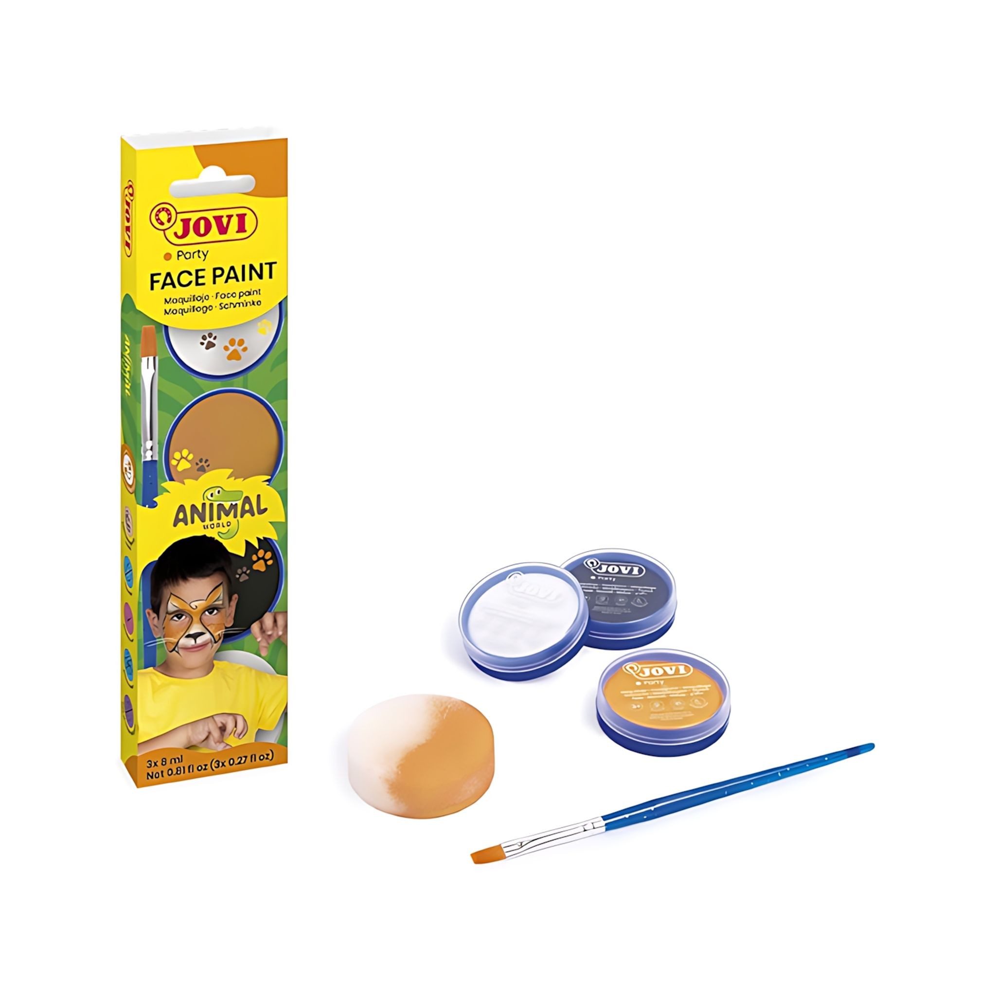 Jovi Kostüm FACE PAINT Animal Schminke 3 Dosen a 8ml, farbig soriert