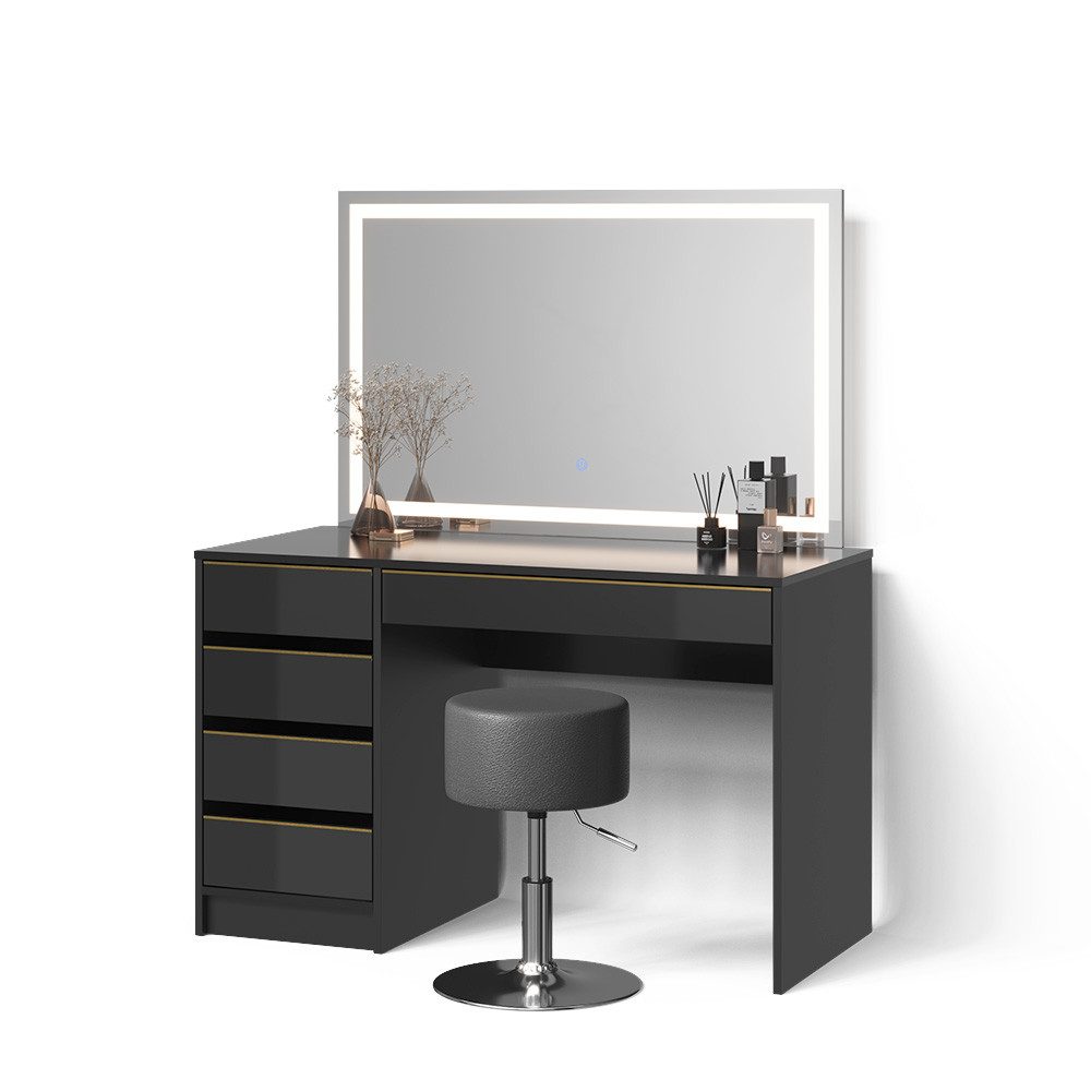 Livinity® Schminktisch Imola, Schwarz/Gold/Gold, mit LED-Spiegel und Hocker günstig online kaufen