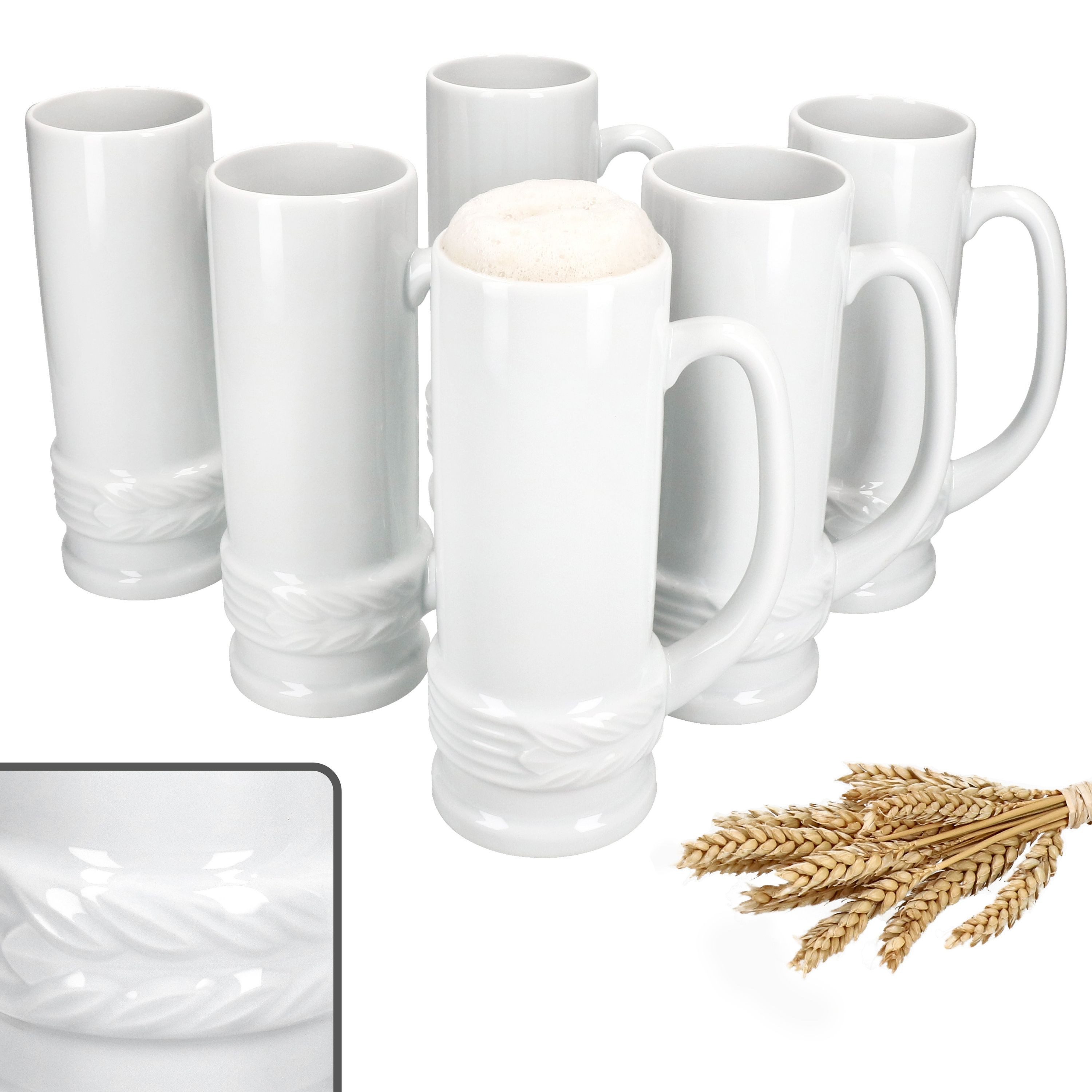 MamboCat Bierglas 6er Set Ehren-Krug mit Henkel 0,5L 6 Personen weiß Bierkrug, Keramik
