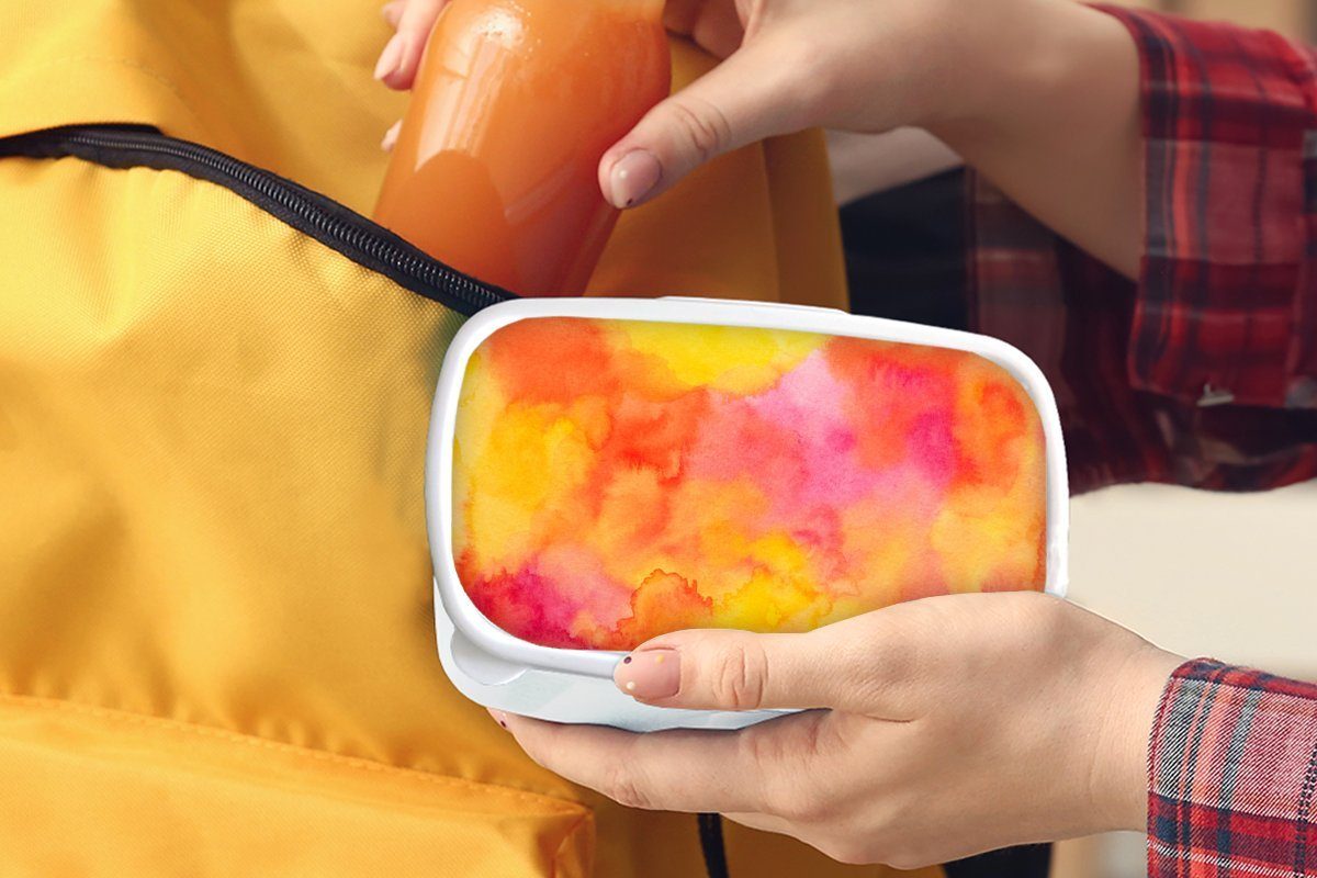 Jungs Brotbox und Brotdose, Erwachsene, Malerei Farbe Gelb, für - Kinder und - Kunststoff, - Mädchen weiß MuchoWow Lunchbox Orange für (2-tlg),