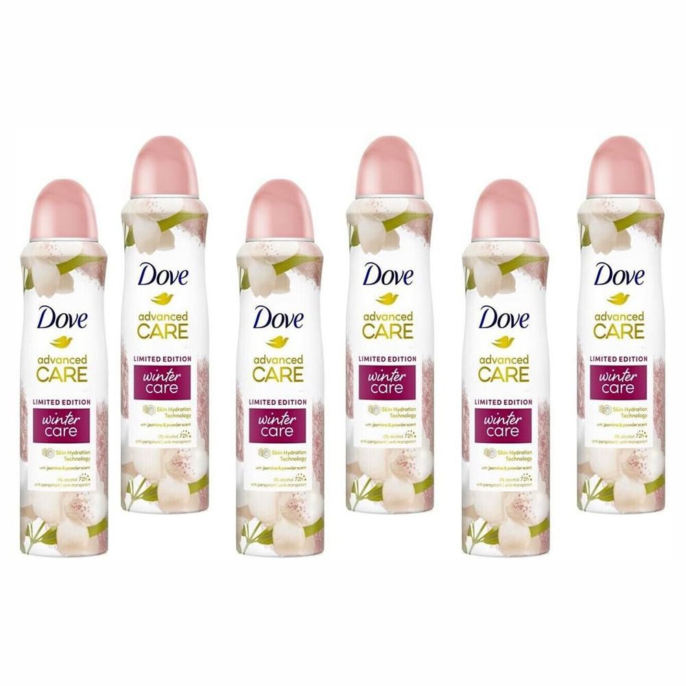 DOVE Deo-Spray 6x 150ml Dove Дезодорантыpray Advanced Care Winter Care,Jasmin & Puderduft, 6-tlg., Antitranspirant 72 Stunden Schutz weiche Achseln