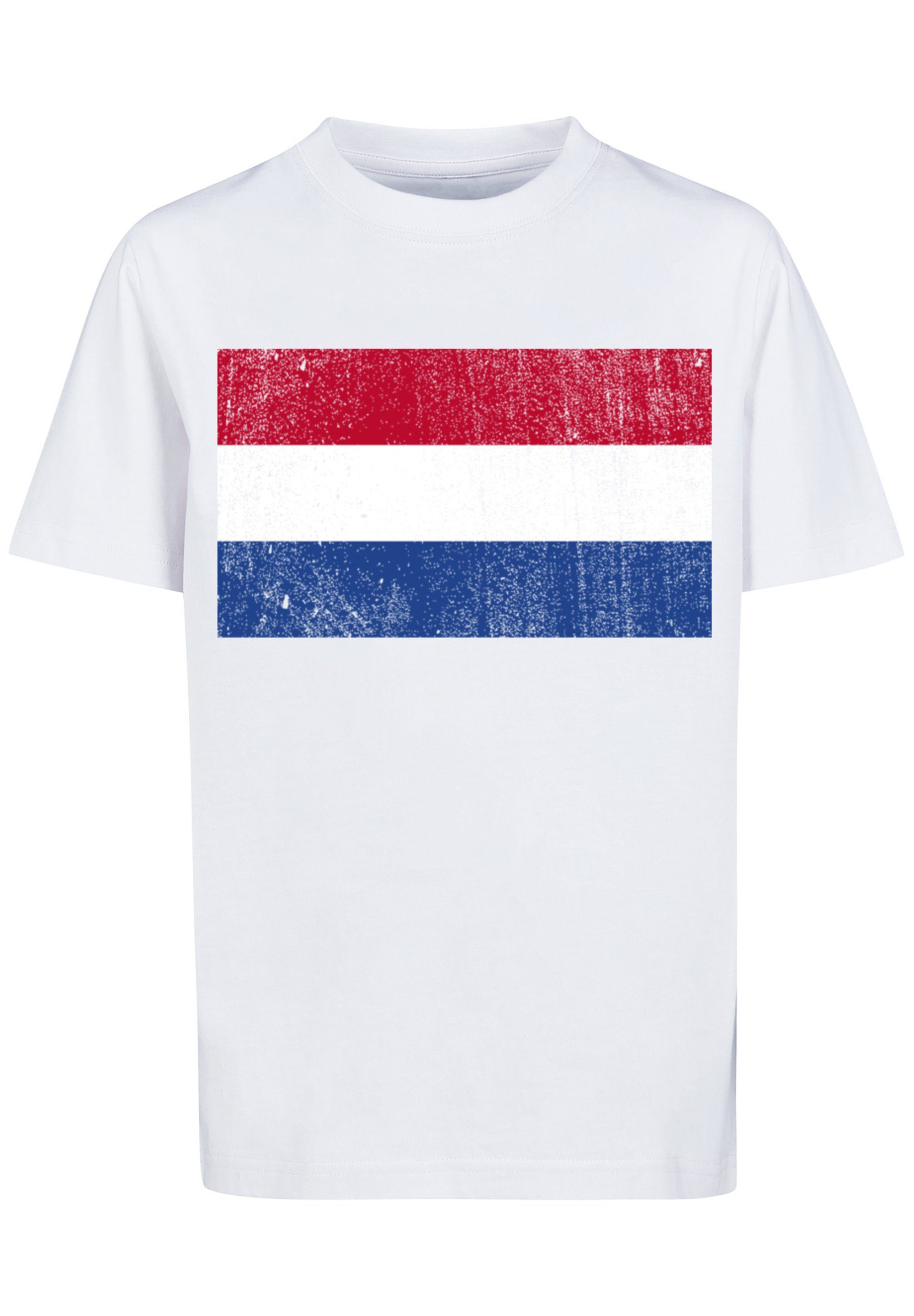 F4NT4STIC T-Shirt Netherlands NIederlande Holland Flagge distressed Print,  Das Model ist 145 cm groß und trägt Größe 145/152