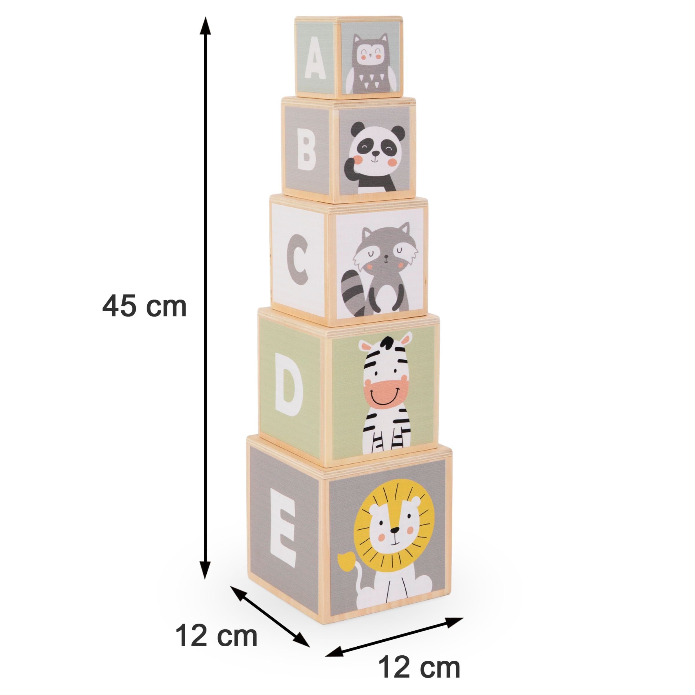 Mamabrum Puzzle-Sortierschale Holzturm - Form Tiere Alphabet Sortierer Zahlen