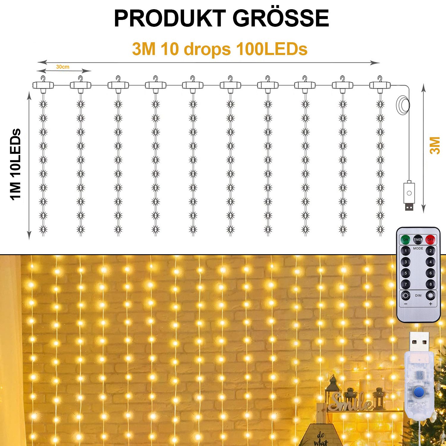 Jibenhome LED-Lichtervorhang USB 8 Modi LED günstig online kaufen