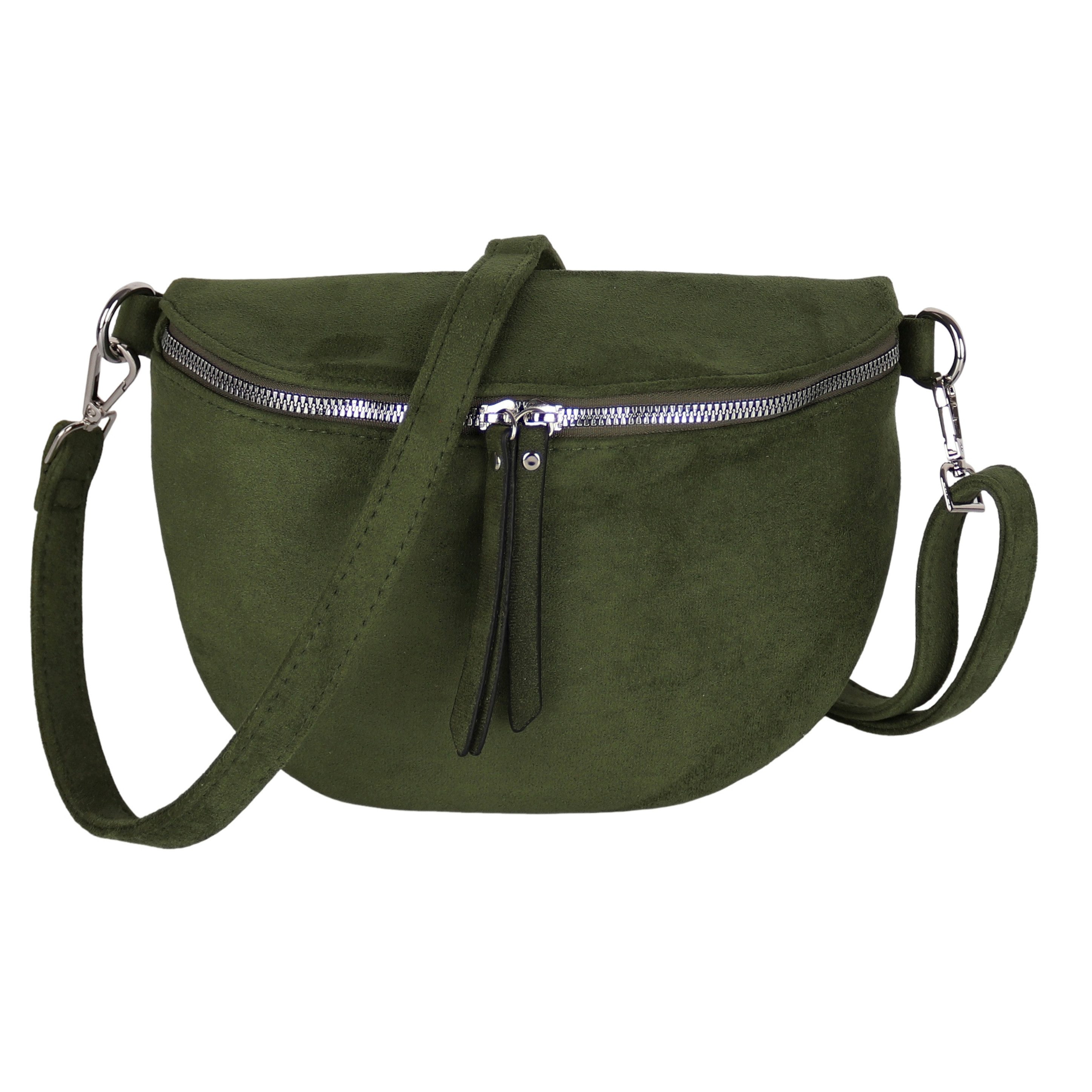 MIRROSI Bauchtasche Damen Taschen, Umhängetasche, Brusttasche, 26x18x9cm Wildleder Optik (Schultertasche für jednen Anlass), Crossbody Bag, Verstellbarer Schulterriemen für mehr Flexibilität.