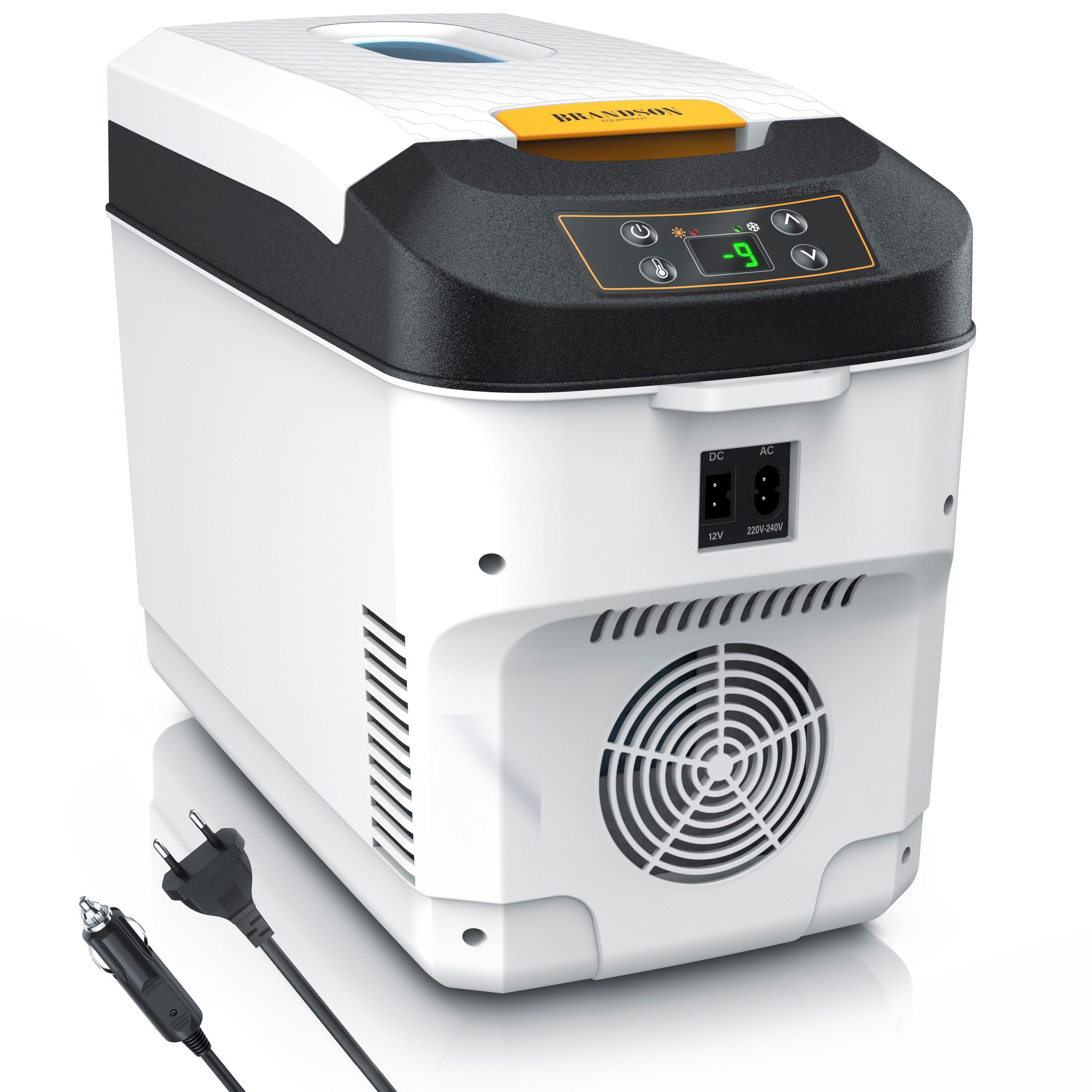 Brandson Elektrische Kühlbox 10 L, Sichtfensterdeckel, Kühlt & hält Warm, von bis zu -10 bis +65°C, 10 l, 230 V Netzspannung &12 V KFZ Auto Bordspannung, Kühlbox elektrisch