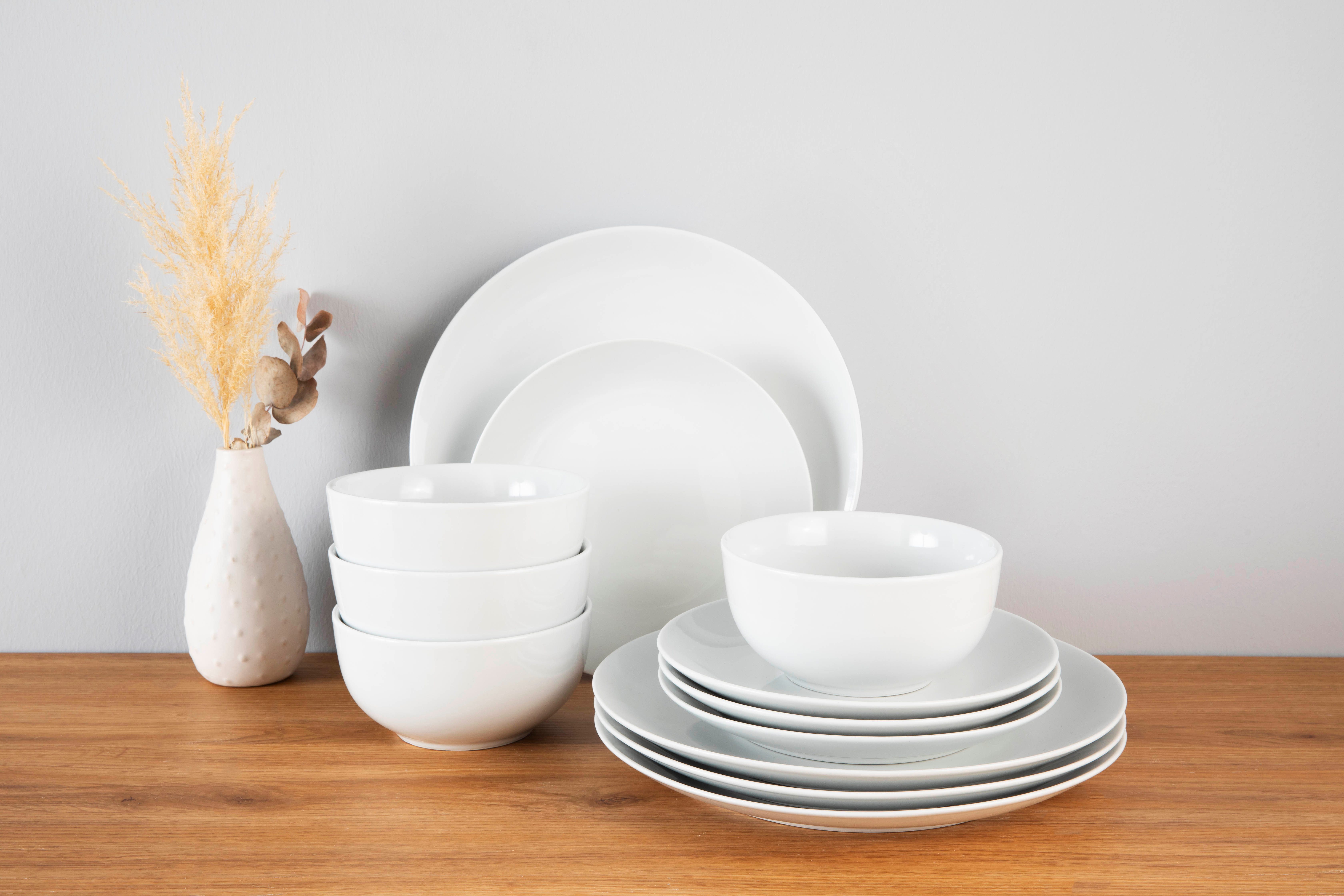 OTTO home Kombiservice Alff (12-tlg), 4 Personen, Porzellan, Geschirr-Set, harmonische, trendige Coupeform
