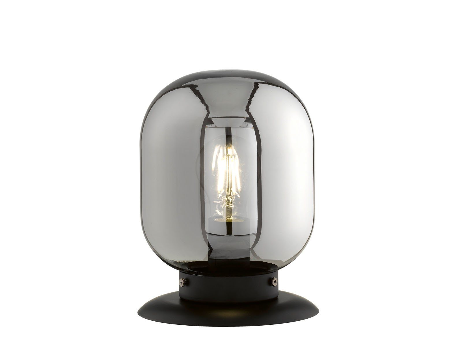 Vintage Lampenschirm Metallfuß oval Warmweiß, wechselbar, Dimmfunktion, Rauchglas LED meineWunschleuchte 23cm Kugel Nachttischlampe, LED & Höhe mit