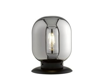 meineWunschleuchte LED Nachttischlampe, Dimmfunktion, LED wechselbar, Warmweiß, Höhe 23cm mit Rauchglas Kugel Lampenschirm oval Vintage & Metallfuß