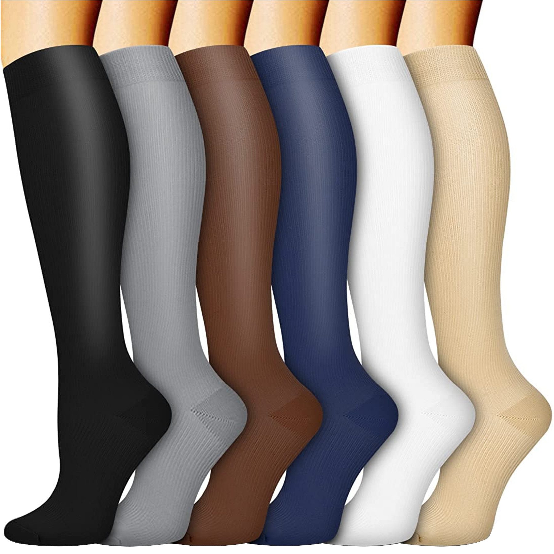 Mutig Stützkniestrümpfe 6 Paar Компрессионные чулки Laufsocken Kniestrümpfe Stützstrümpfe (Reisestrümpfe Компрессионные чулки Damen & Herren, 15-20mmHg Stützstrümpfe Sport Kompressionssocken mit Elastisch) Compression Socks für Sport, Laufen, Flug, Reisen,Fahrrad Radsport