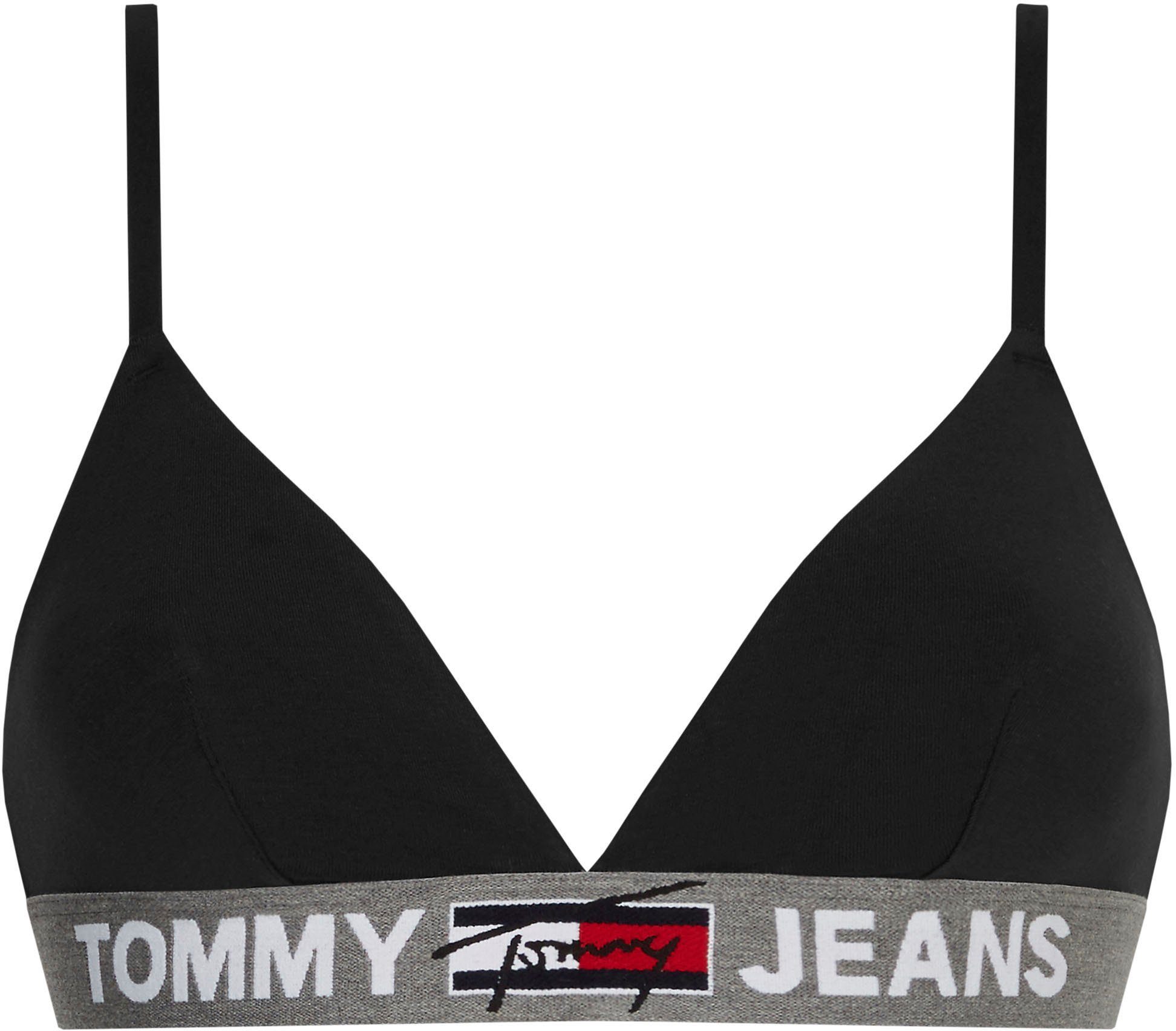 Hilfiger dem Triangel-BH TRIANGLE Underwear Hilfiger Elastiktape Logo-Schriftzug auf UNLINED mit Tommy Black BRALETTE Tommy