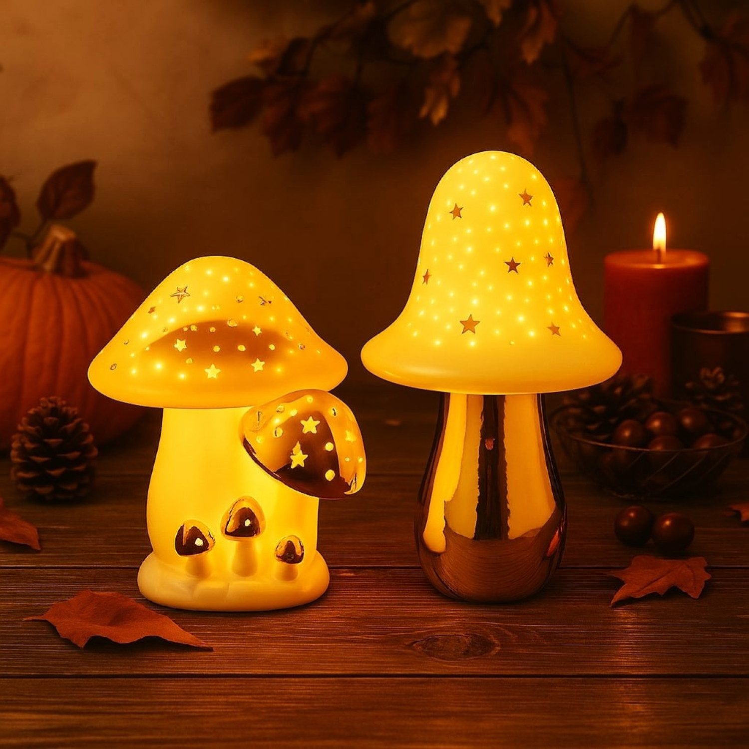 Online-Fuchs LED Dekoobjekt - 2 Pilze aus Keramik mit LED-Beleuchtung - Dek günstig online kaufen