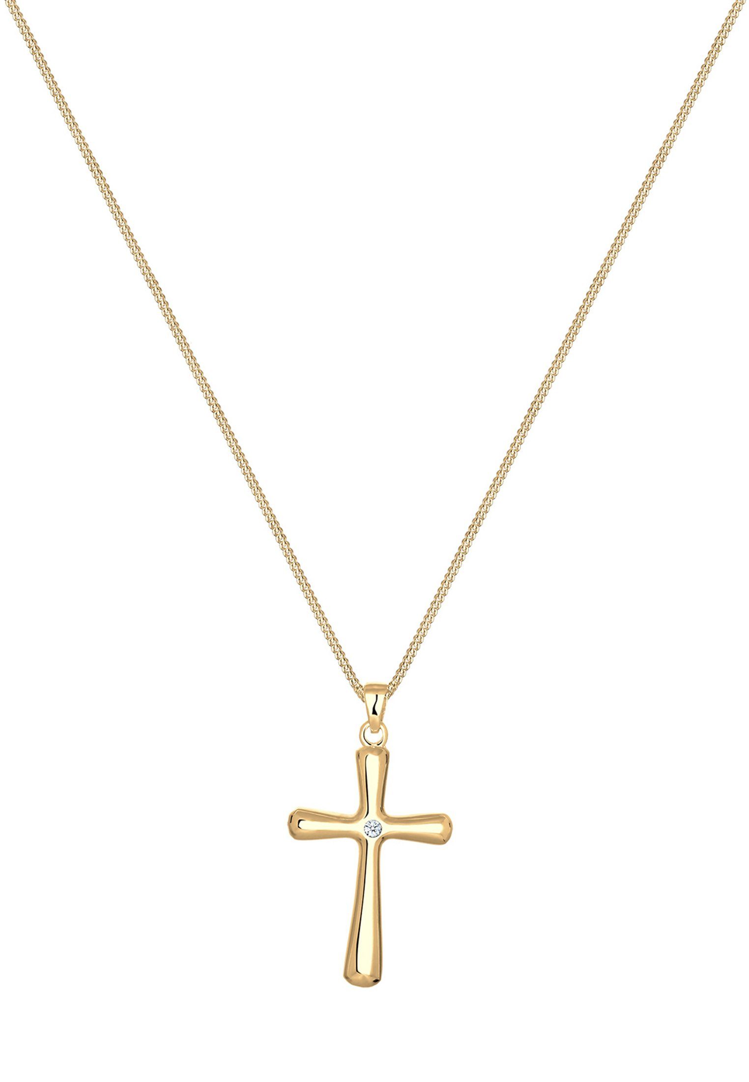 Elli DIAMONDS Kommunion Kreuz Kette 925 Silber, Diamant mit Gold Konfirmation Kreuz Anhänger