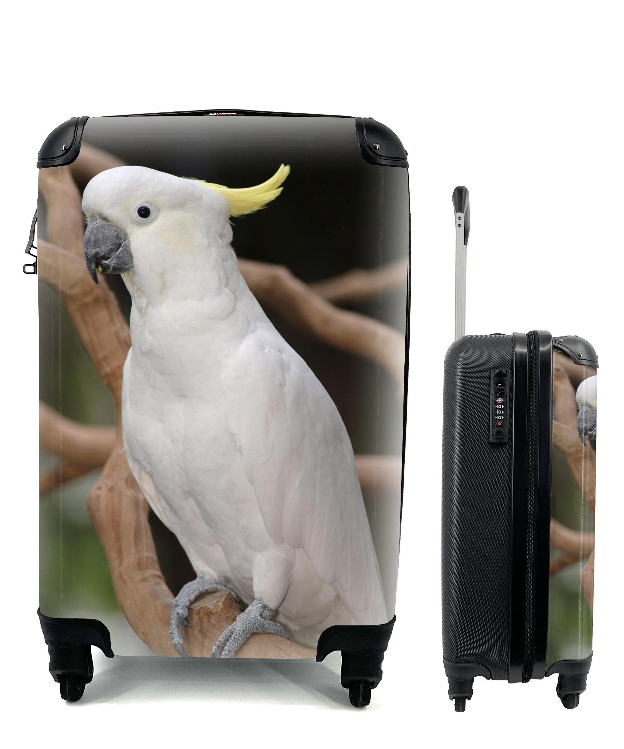 MuchoWow Handgepäckkoffer Weißer Kakadu mit gelbem Kamm in einem Baum, 4 Rollen, Reisetasche mit rollen, Handgepäck für Ferien, Trolley, Reisekoffer | Handgepäck-Koffer