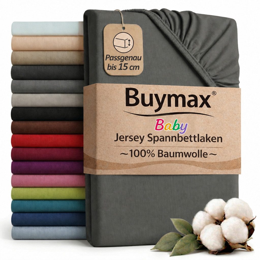 Buymax Spannbettlaken Babybett Kinderbett 60x120cm 70x140cm, Jersey 100% Baumwolle, Gummizug: Rundumgummi, (1 Stück), bis 15 cm Matratzenhöhe, weich, atmungsaktiv, hautfreundlich