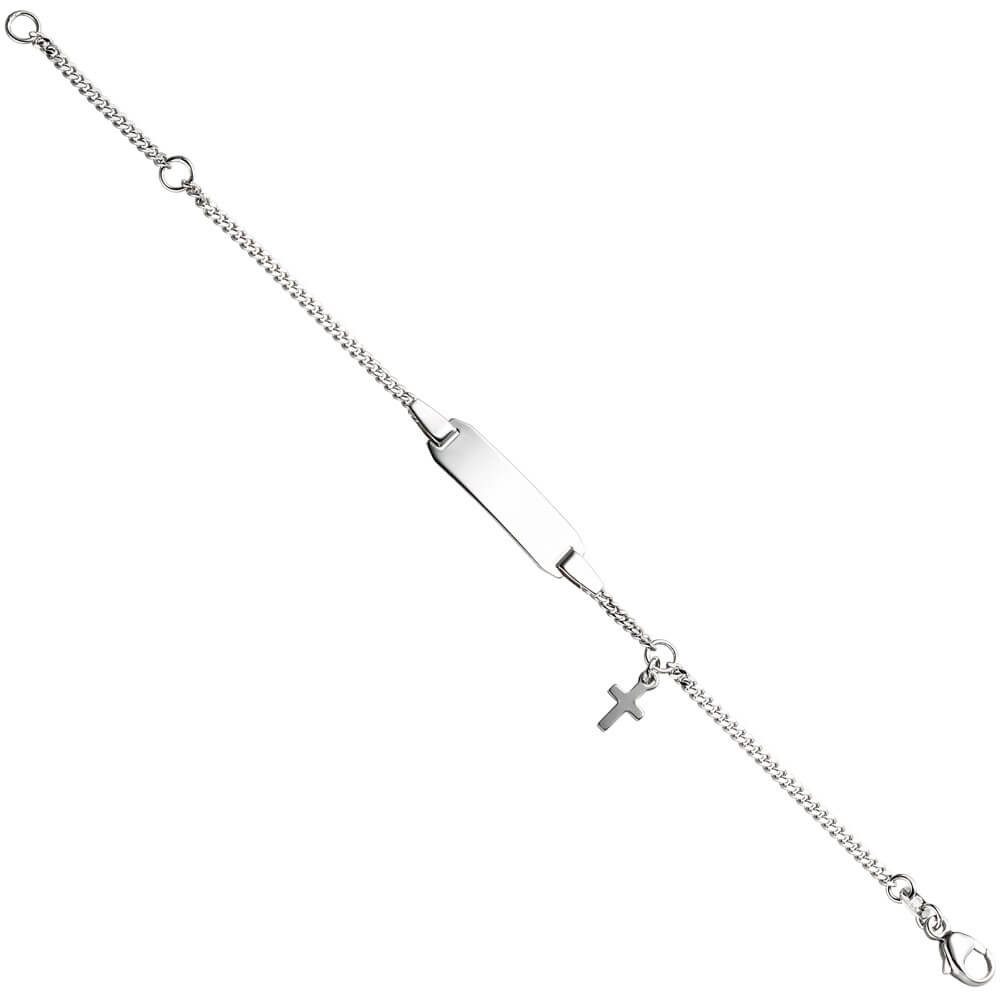 Schmuck Krone Panzerarmband Kinder Schildband mit Kreuz, 925 Silber, 12-14cm, Silber 925