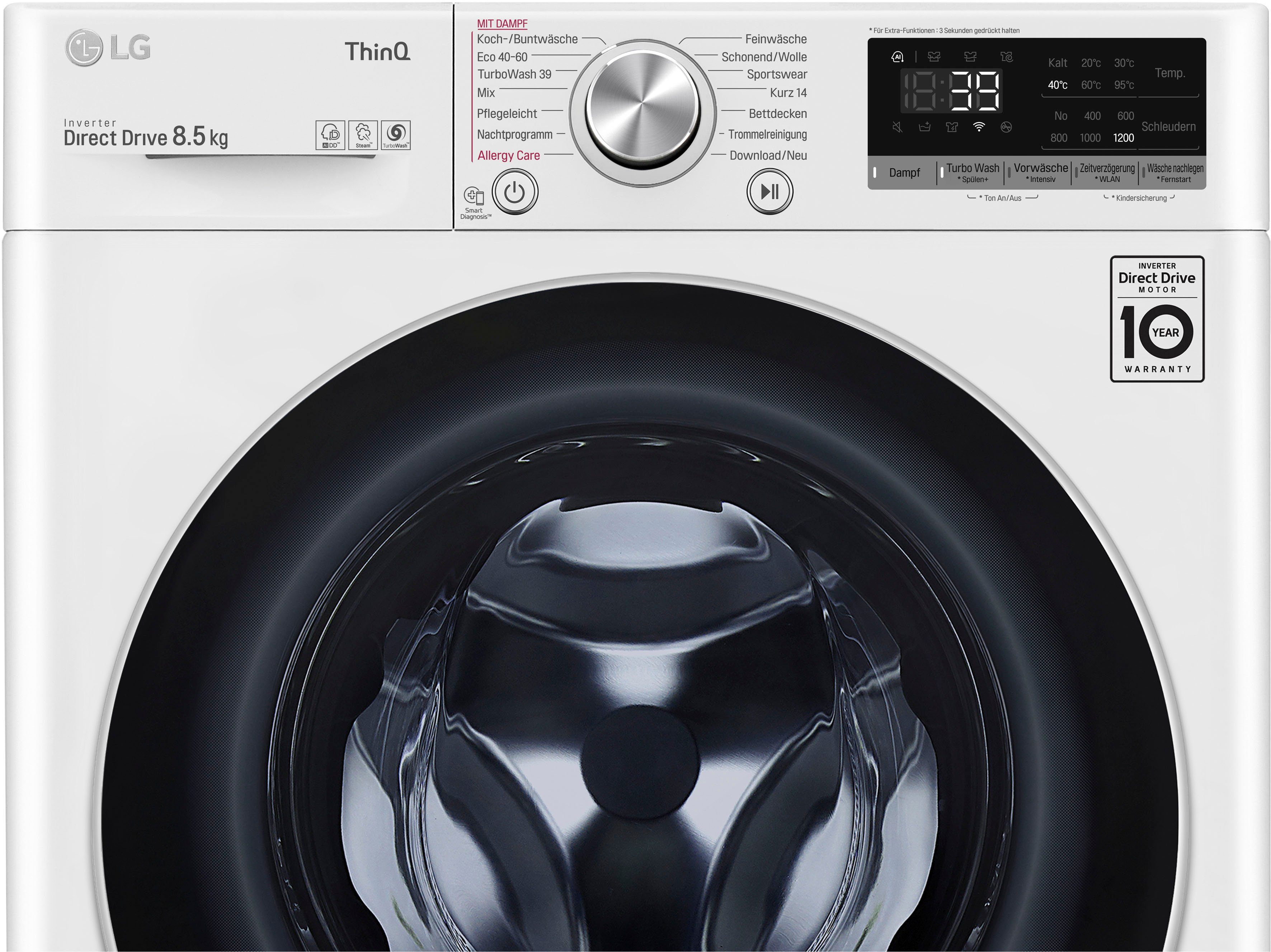 Waschen nur in F2V7SLIM8E, Waschmaschine 39 TurboWash® U/min, Minuten kg, 1200 - 8,5 LG