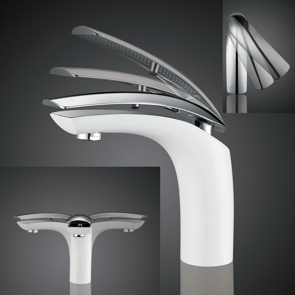 HOMELODY Badarmatur Weiß Waschtischarmatur Wasserhahn Bad Armatur Mischbatterie (Waschbecken Einhebelmischer Badezimmer) Badarmatur Wasserhahn mit Mischbatterie, Messing