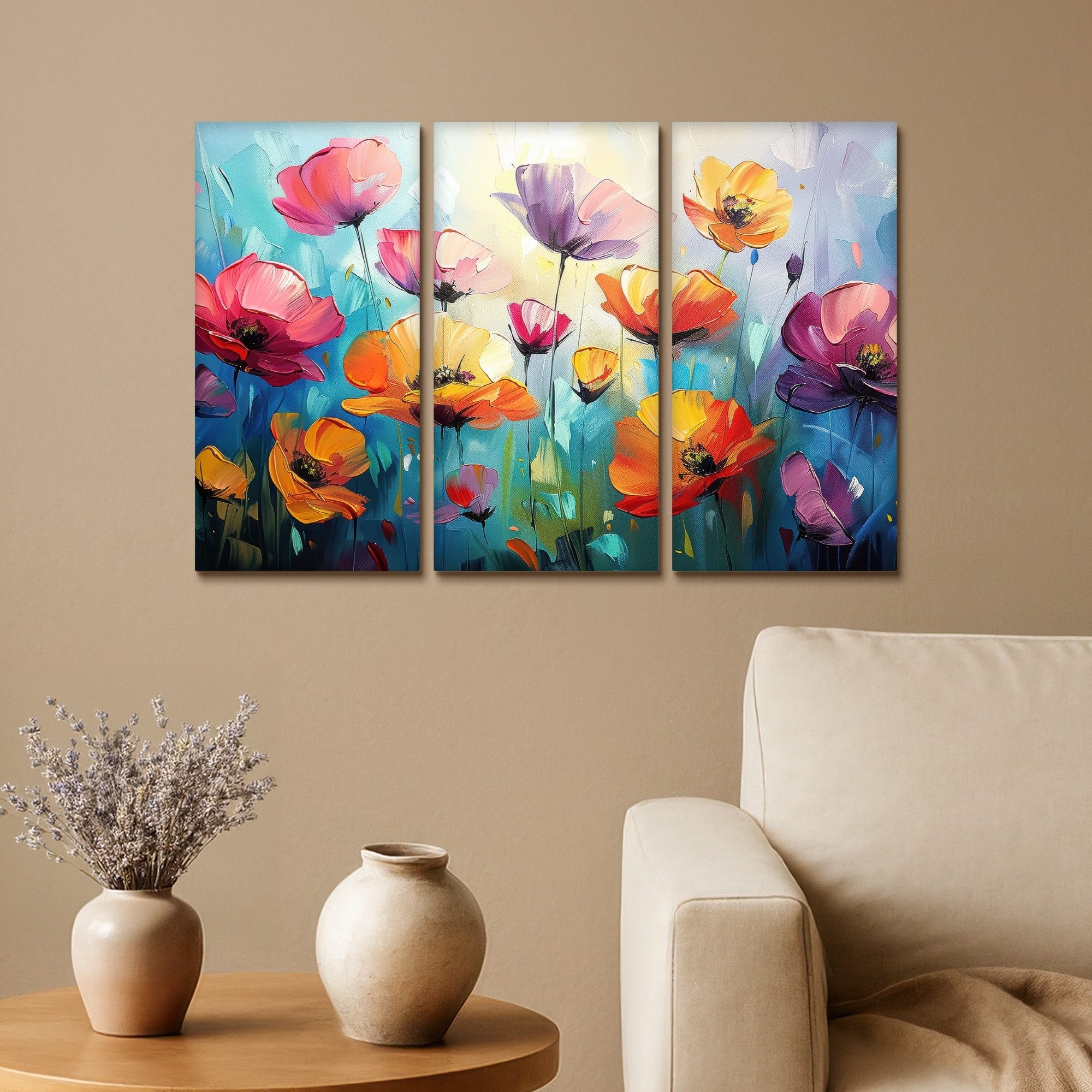 MuchoWow Leinwandbild Blumen - Bunt - Abstrakt - Natur, Fotodruck (3 St), Wand Bilder 3 Set, Deko Schlafzimmer Wohnzimmer Flur 60x40 cm – Bild 2 von 5