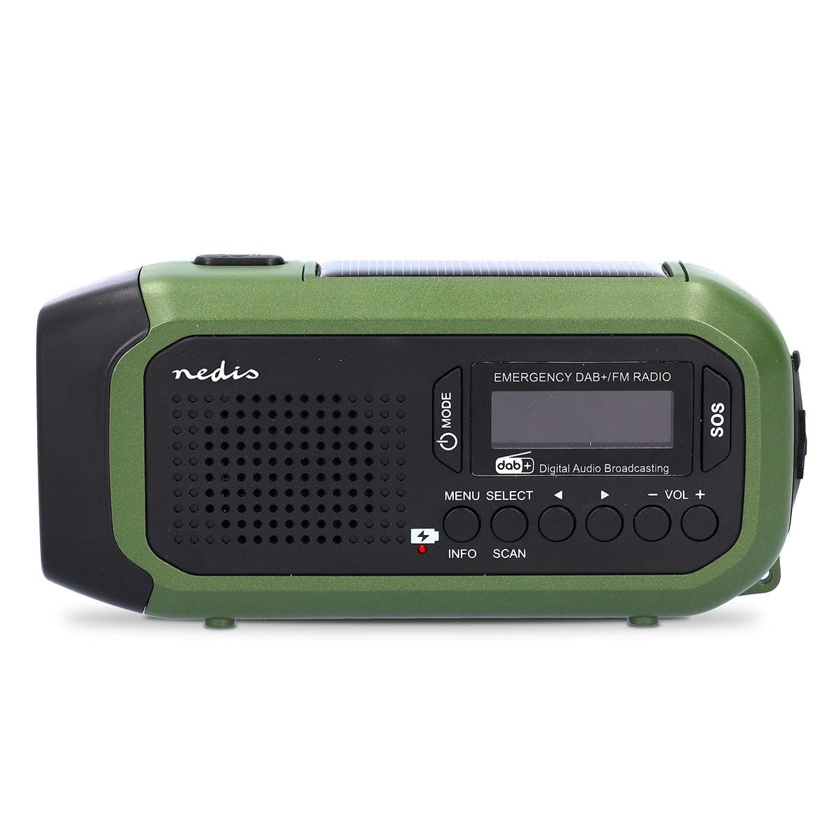 Nedis RDDBCR2000GN Notfallradio (DAB+ Radio, 1 W, DAB+, FM-Radio, Solarladung, Handkurbel-Ladung, Powerbank)