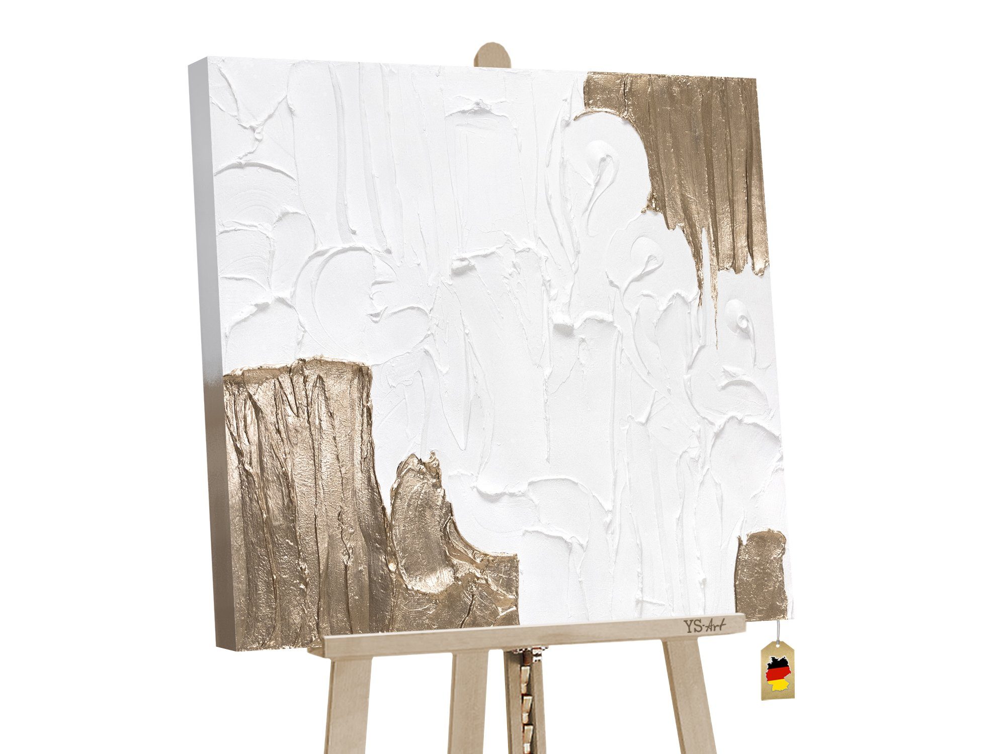 Life Abstraktion, YS-Art Abstraktes Gold Gemälde Weiß Bild Handgemalt Leinwand in auf II,