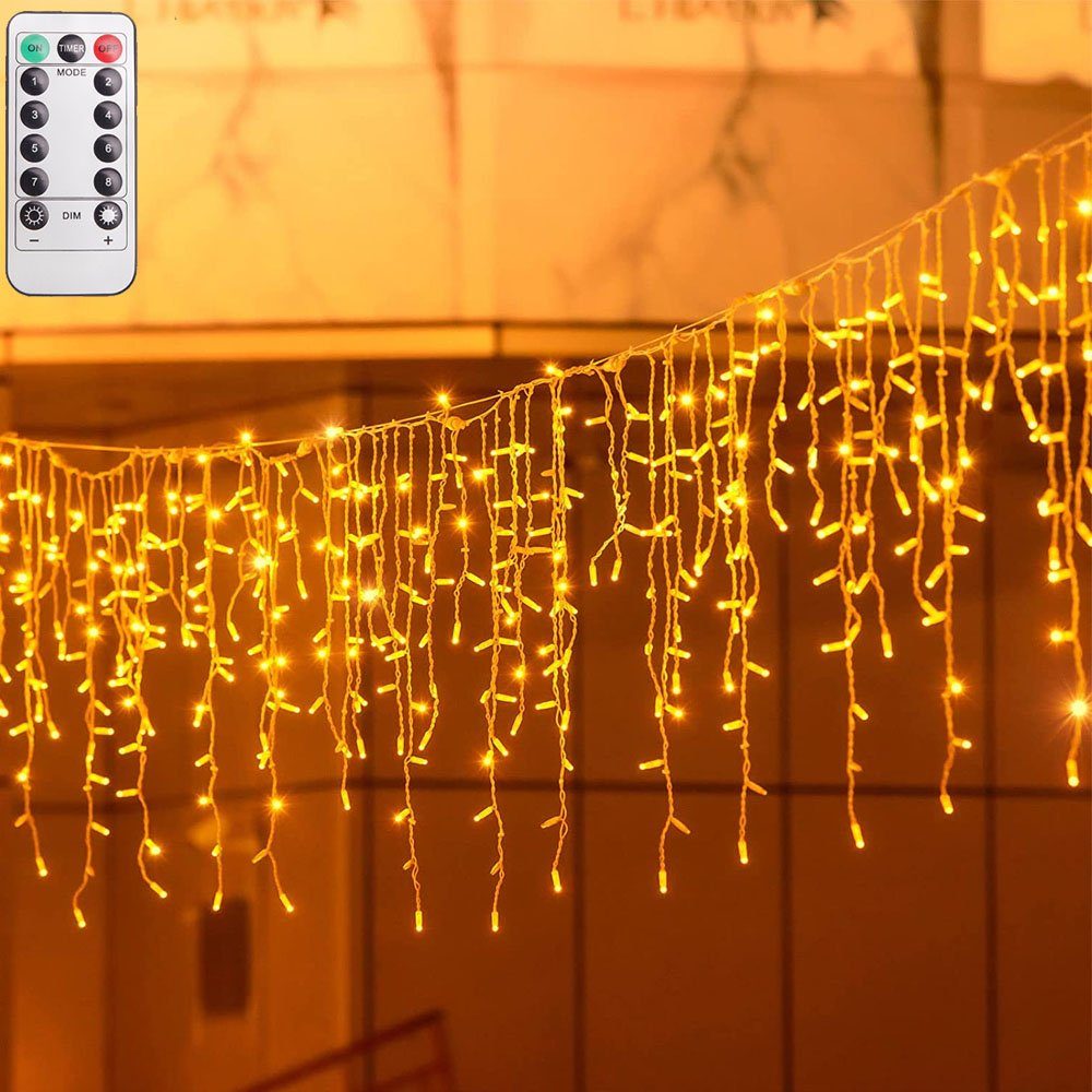 XERSEK LED Gartenleuchte Warmweiß LED Lichtervorhang Lichterkette Outdoor  Wasserdicht Dekolicht, Warmweiß, 10M-400LEDs-31V-2500K-8Modi-IP44-Timer- Dimmbar-Speicherfunktion | Deckenlampen
