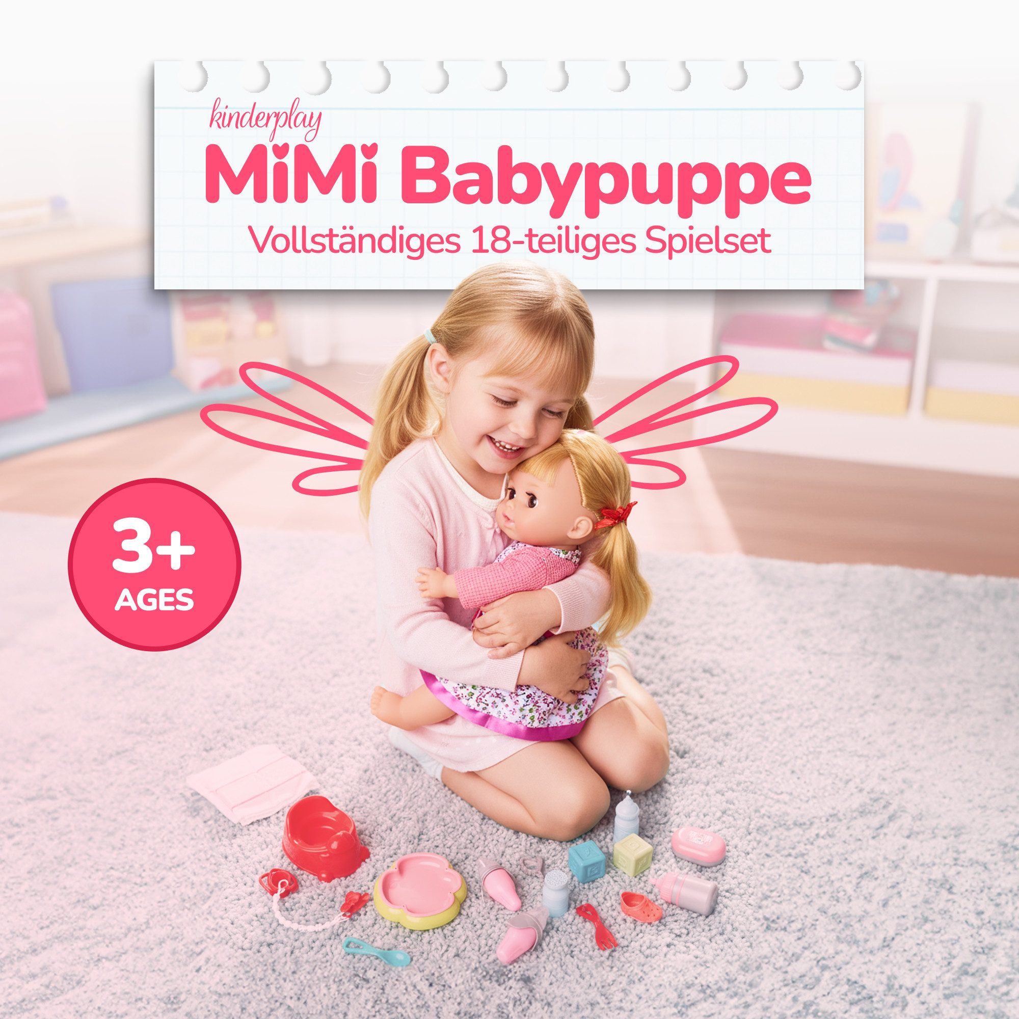 Kinderplay Dolls & Strollers Babypuppe Puppenbaby mit Zubehör – sprechende Babypuppe für Rollenspiel (Set)