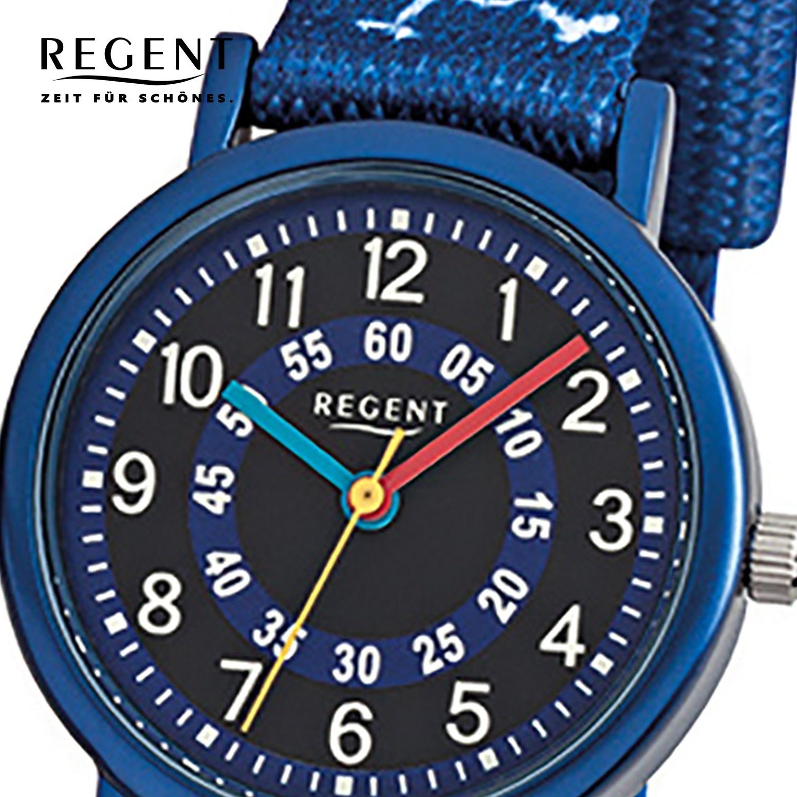 Regent Quarzuhr Regent (ca. Kinder Analog blau Textilarmband F-951, 29mm), Kinder-Armbanduhr klein rund, Armbanduhr