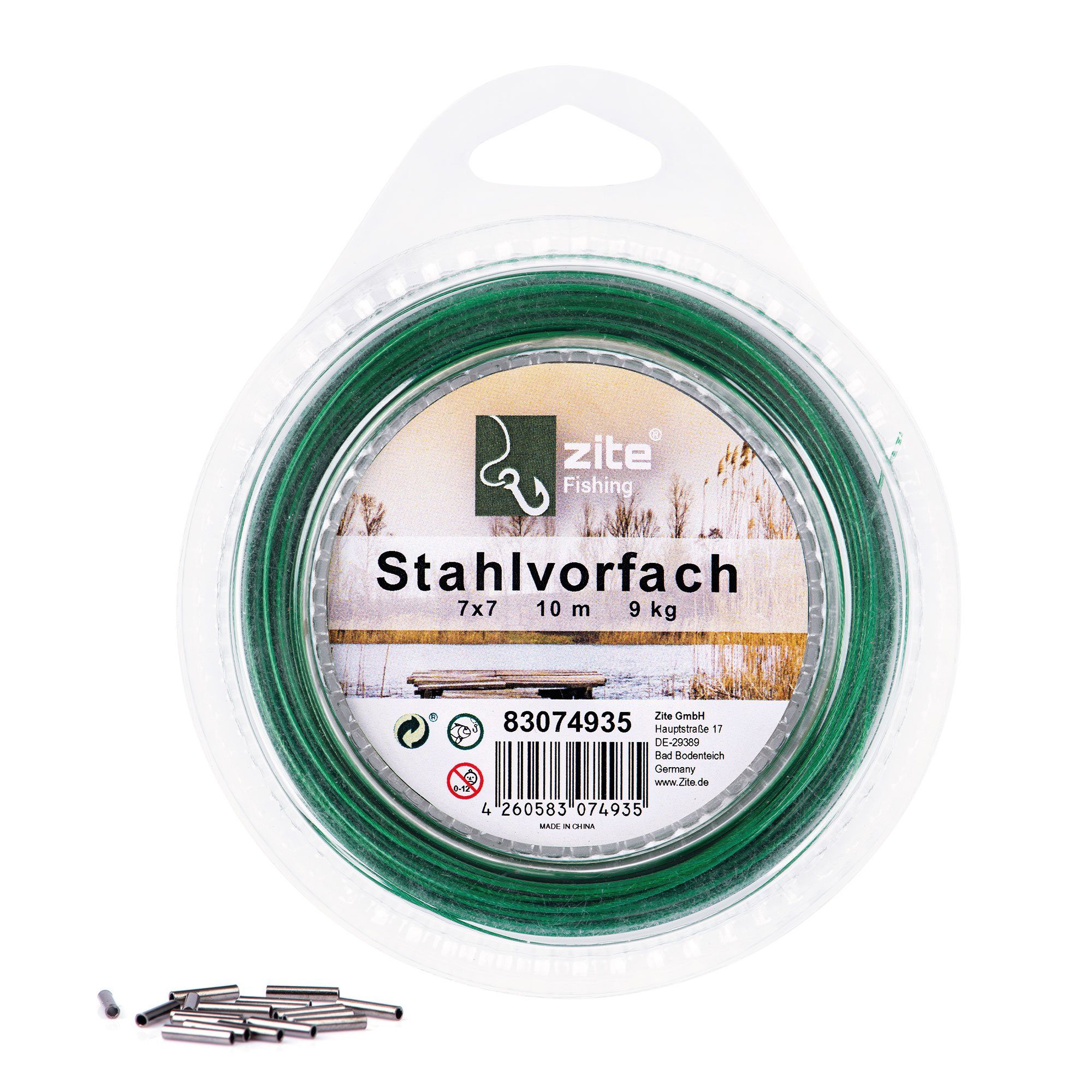 Angelschnur 10m 9kg Tragkraft - 7x7 Edelstahl Angelvorfach mit 20 Klemmhülsen