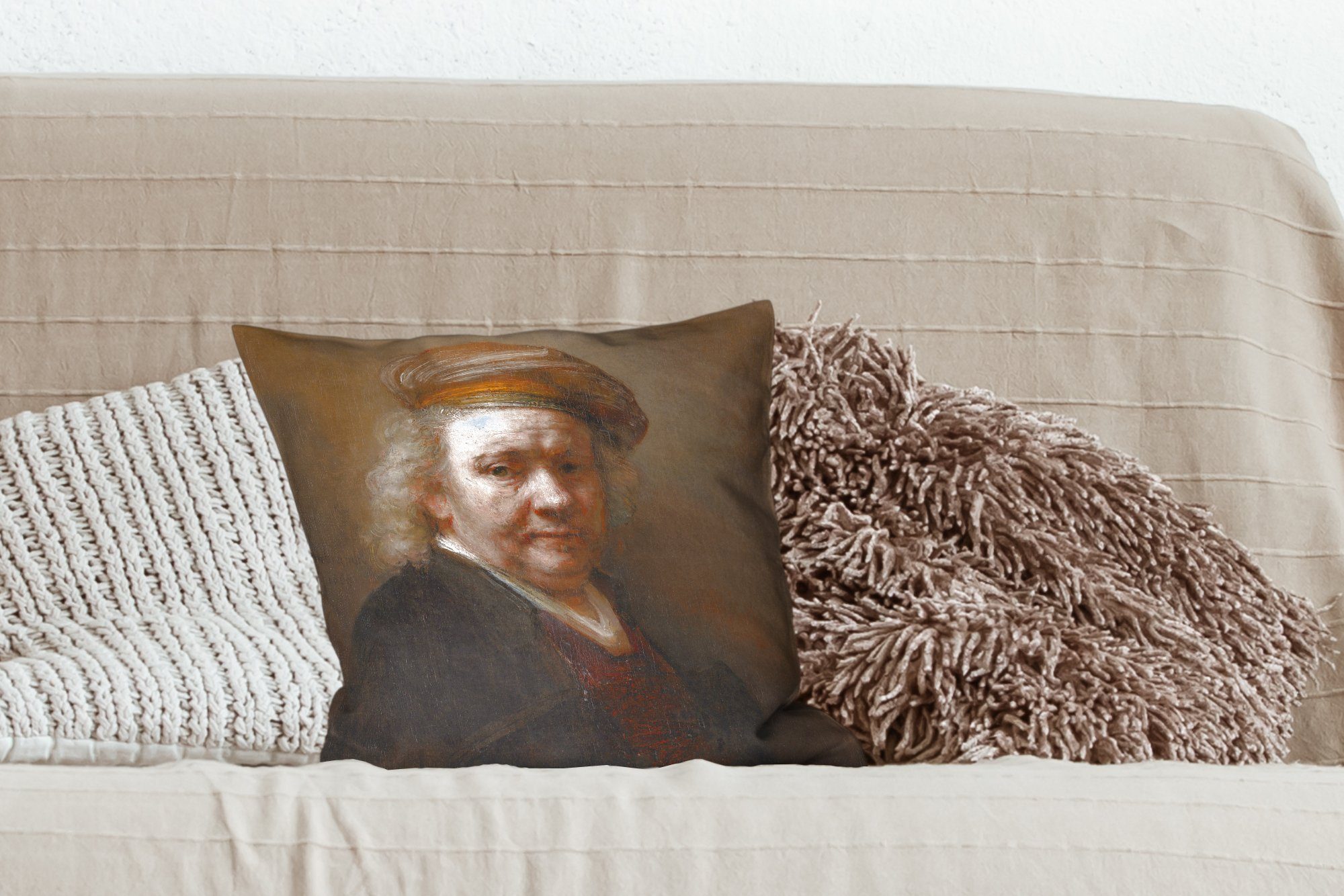 Sofakissen Rijn, Wohzimmer, von - Füllung van Zierkissen Deko, Selbstbildnis Gemälde Rembrandt Schlafzimmer, MuchoWow für mit Dekokissen