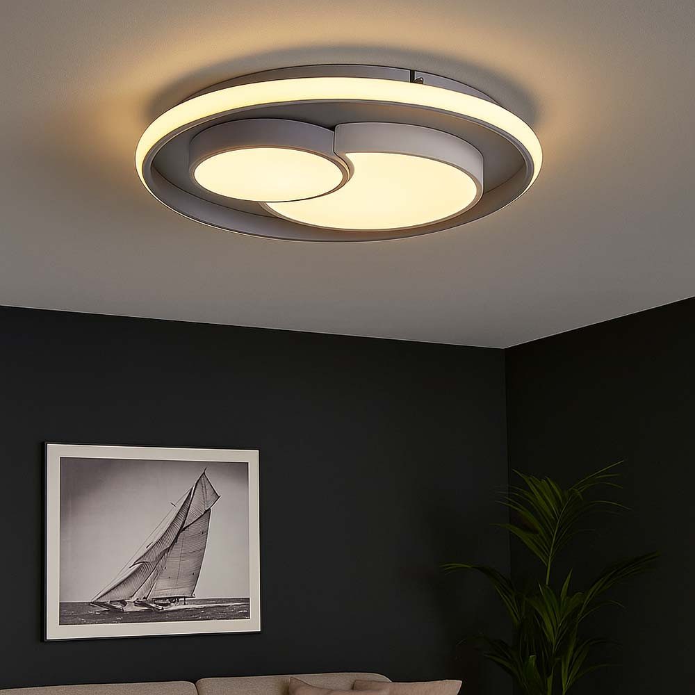 WOFI LED Deckenleuchte, LED-Leuchtmittel fest verbaut, Warmweiß, Deckenleuchte dimmbar über Schalter Wohnzimmer LED weiß grau