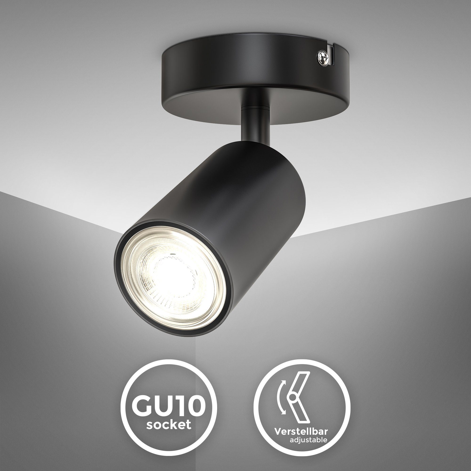 GU10, Deckenlampe Leuchtmittel Schwenkbar, BK_DS1445 ohne 5W), 1-Flammig, Leuchtmittel, Deckenspots B.K.Licht Spotlampe, Drehbar, ohne (max. Schwarz,