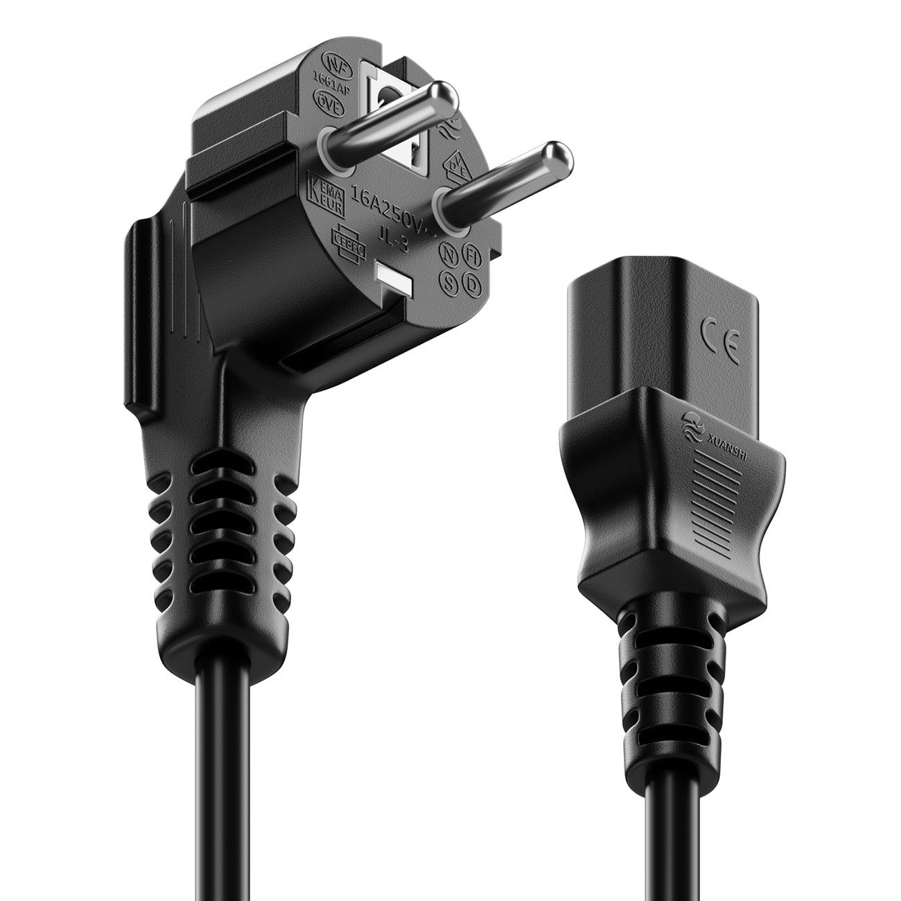 deleyCON deleyCON 5m Kaltgerätekabel Typ F (CEE 7/4) 90° - Kaltgerätekupplung Stromkabel