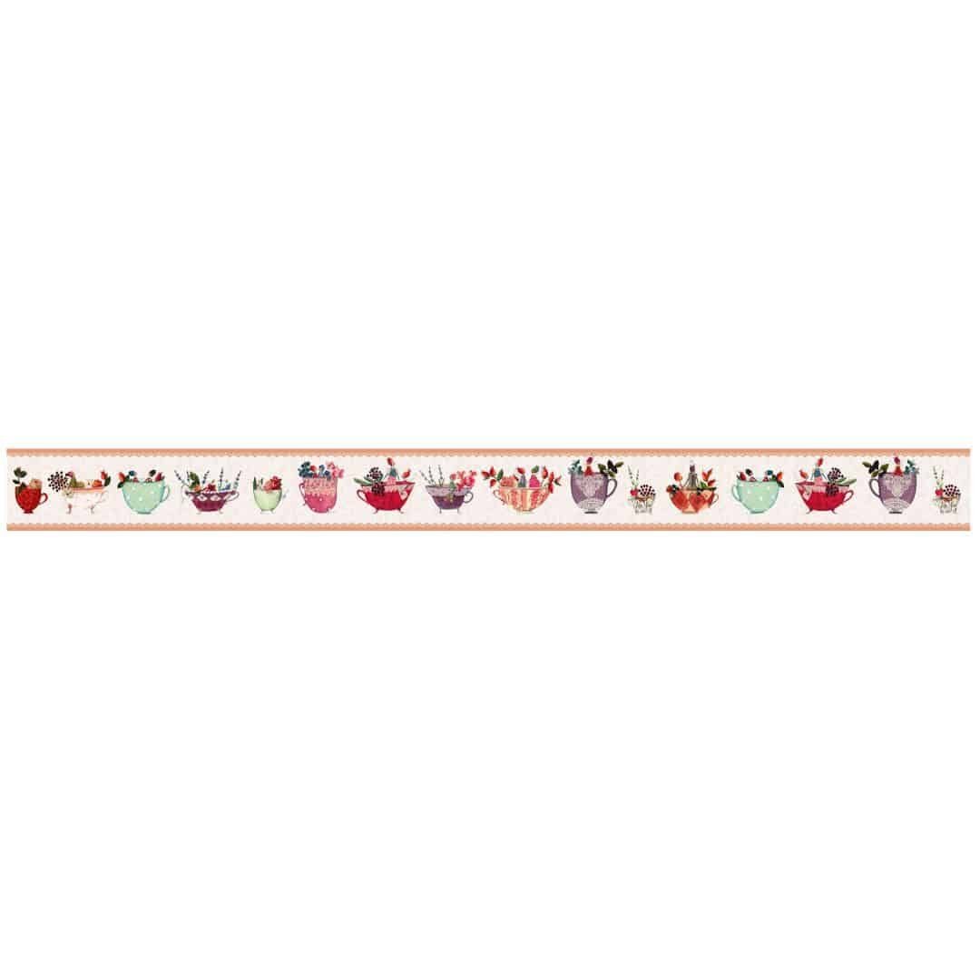 K&L Dream Wandtattoo Blumen Akzentleiste Küche Wall entfernbar Leffler floral Bordüre Cups, Esszimmer selbstklebend, Tassen Art