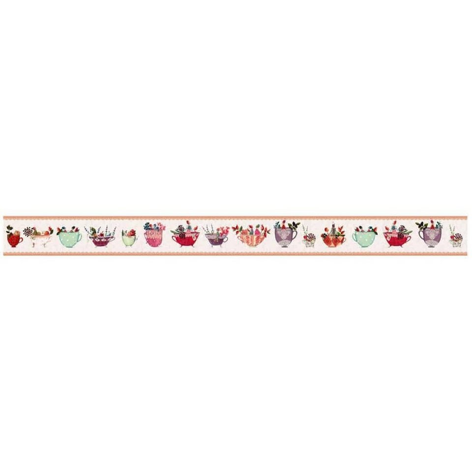 K&L Wall Art Wandtattoo Bordüre Leffler Esszimmer Tassen Blumen Küche  floral Dream Cups, Akzentleiste selbstklebend, entfernbar