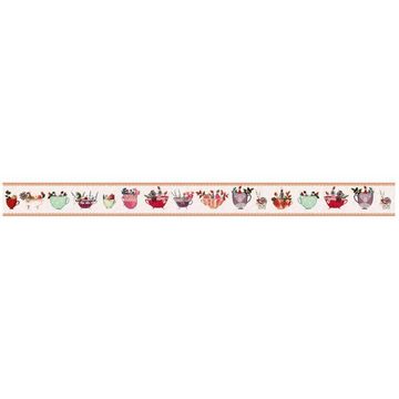 K&L Wall Art Wandtattoo Bordüre Leffler Esszimmer Tassen Blumen Küche floral Dream Cups, Akzentleiste selbstklebend, entfernbar