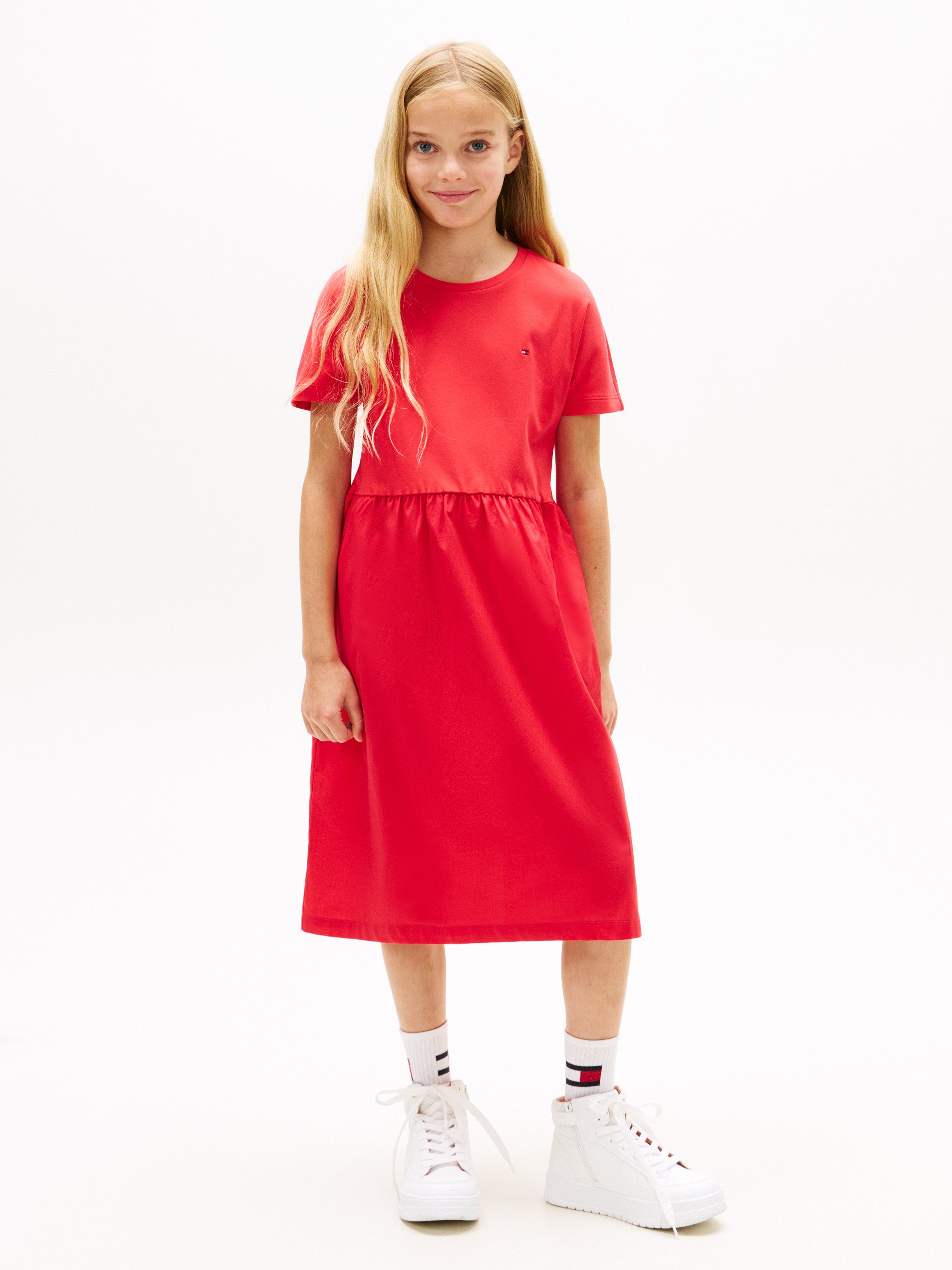 Tommy Hilfiger Jerseykleid MIX MEDIA DRESS SHORT SLEEVE Kinder bis 16 Jahre, geraffte Taille, Relaxed Fit