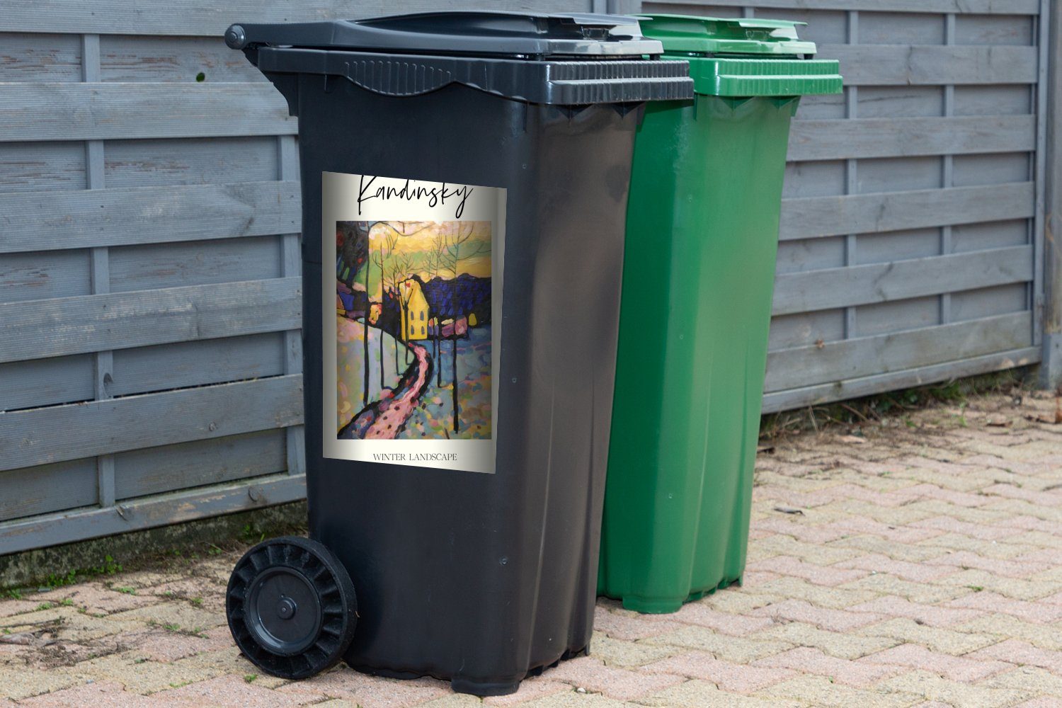 St), Kandinsky Sticker, Kunst Mülleimer-aufkleber, Mülltonne, Winterlandschaft Abfalbehälter - - Wandsticker (1 MuchoWow Container,