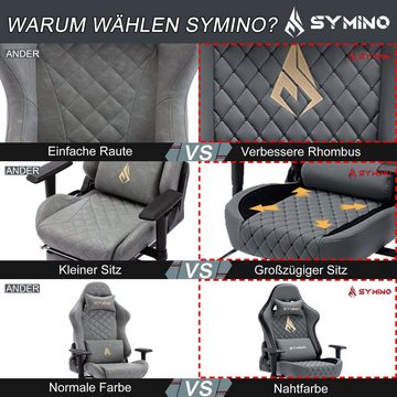symino Gaming-Stuhl Ergonomischer Bürostuhl aus PU-Leder mit 3D-Armlehnen und Fußstütze, hoch atmungsaktiv, verstellbare Armlehnen und Rückenlehne, Grau