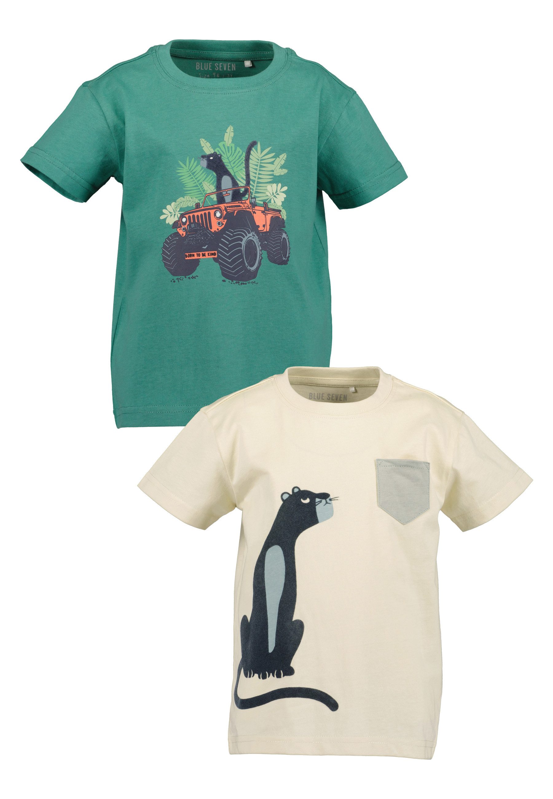 BLUE SEVEN Blue Seven T-Shirt (Packung, 2-tlg) unifarben und bedruckt, mit Druckapplikationen, aus reiner Baumwolle