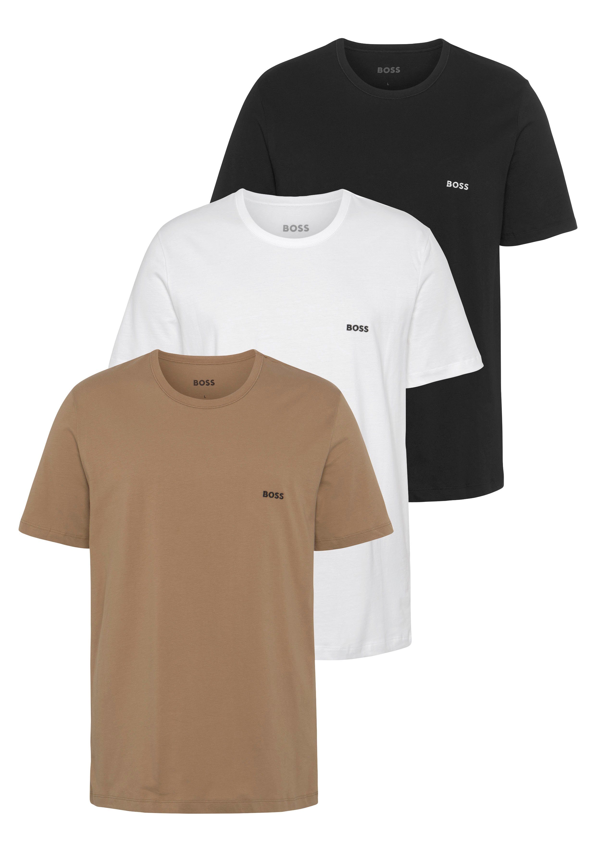 T-Shirt mit BOSS Medium_Beige265 BOSS Logo-Print (3er-Pack) Rundhals dezentem T-Shirt