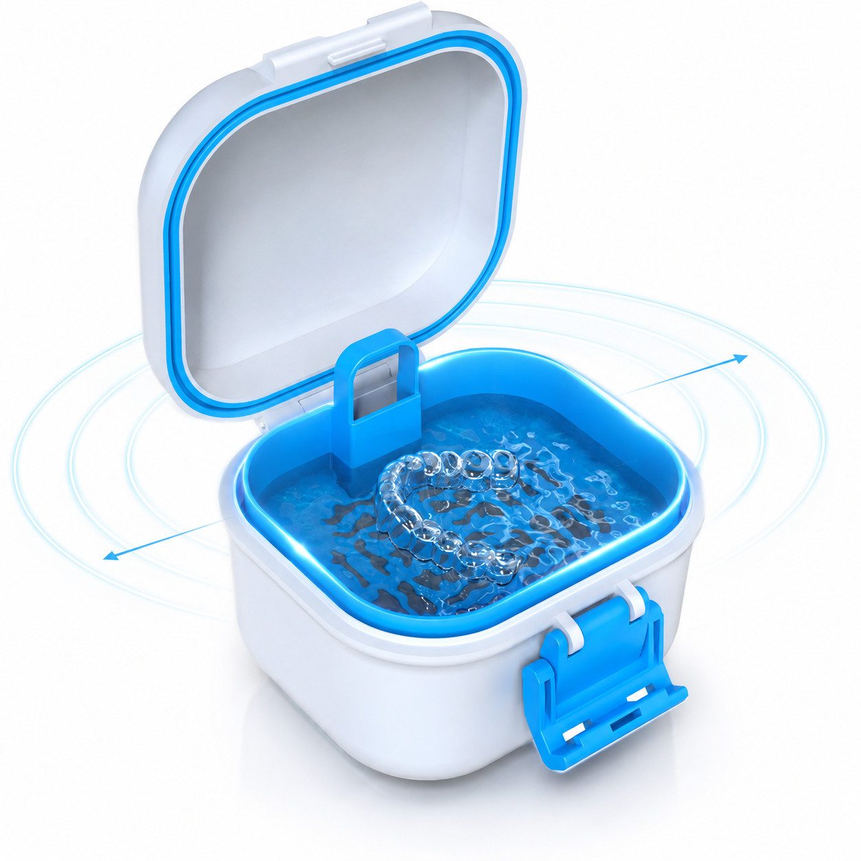 Luckice Zahndose Zahnprothesen Aufbewahrungsbox mit Einweichsieb (Set, Einschichtige Zahnersatz-Reinigungsbox mit Verschlussclip), Mit Sieb zum Einweichen von Prothesen, für Zahnspangen und Schiene