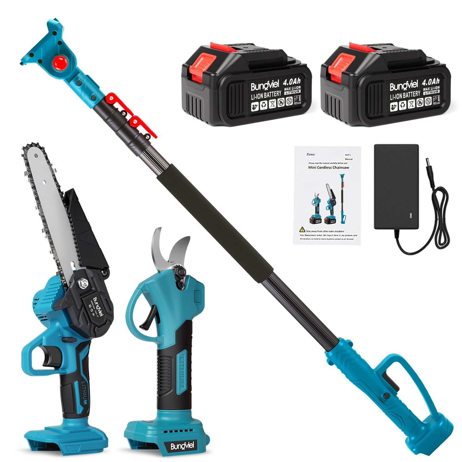 Bundviel Elektro-Kettensäge Akku Kettensäge 4IN1 Elektro Teleskop Astsäge Astschere Für Makita