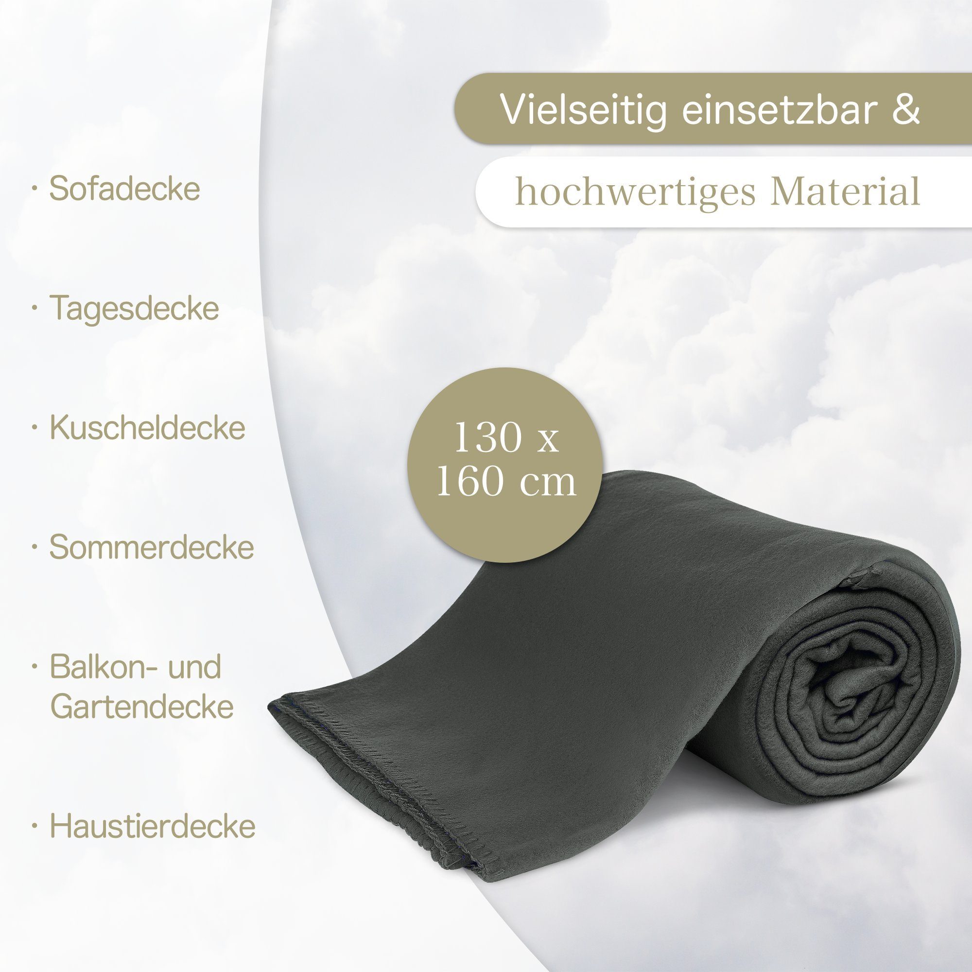 Wohndecke Polar-Fleece mit Antipilling, ca. 420g, 130x160 cm, KiGATEX, Ziersticheinfassung – Bild 5 von 5