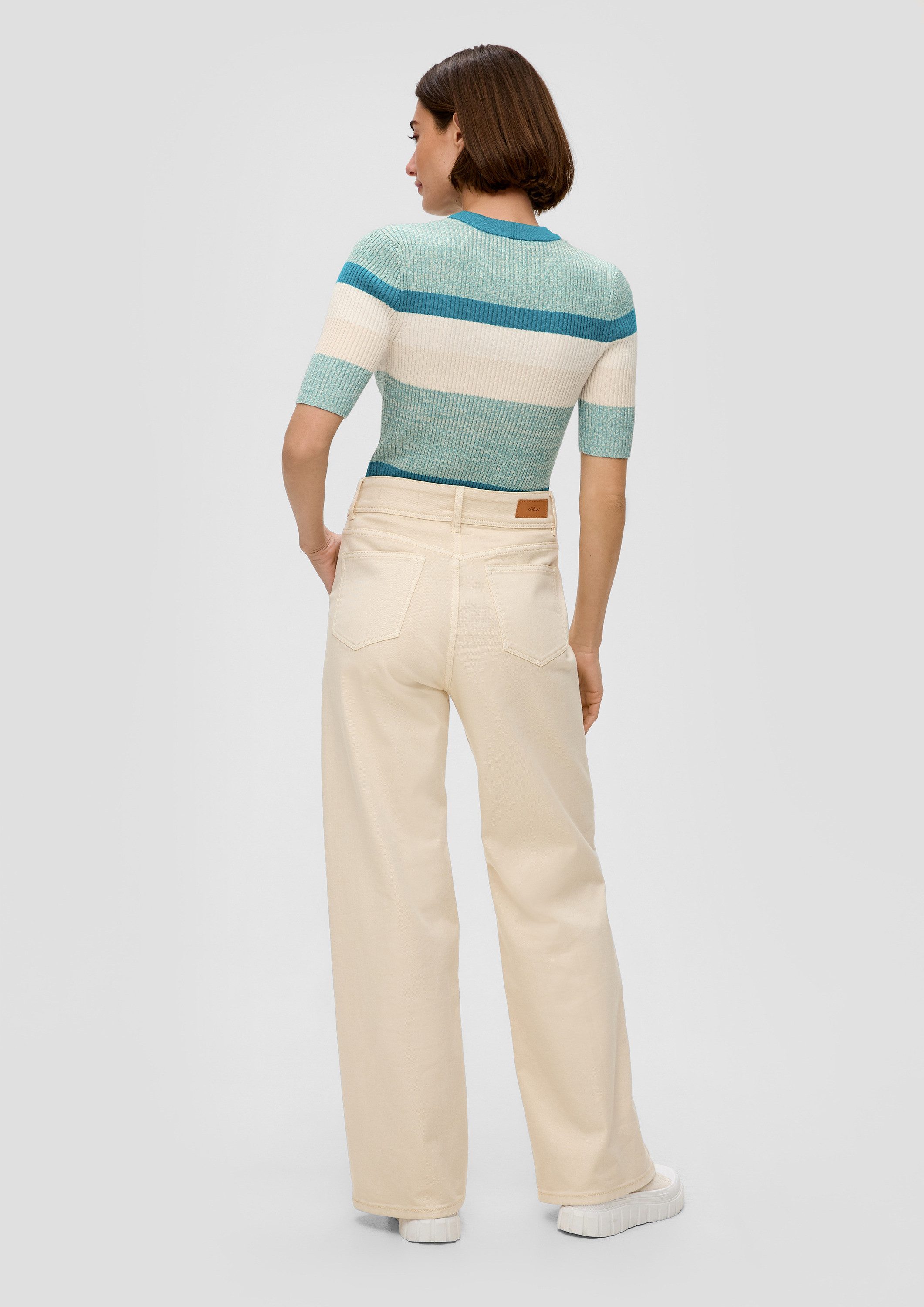 s.Oliver Kurzarmpullover Strickpullover Strickshirt mit Rippstruktur